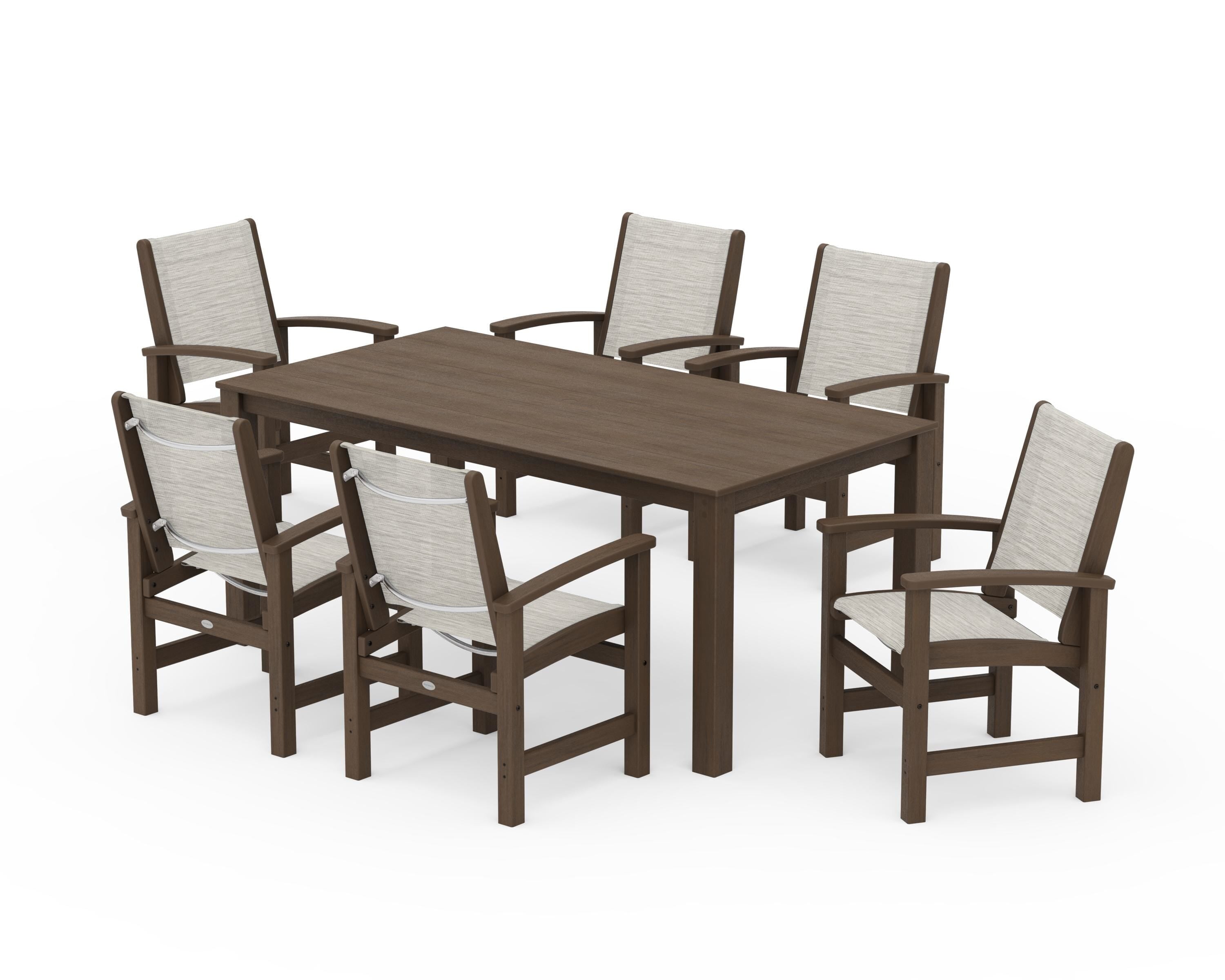 POLYWOOD Coastal 7-Piece Parsons Dining Set in Kona / Birch Sling