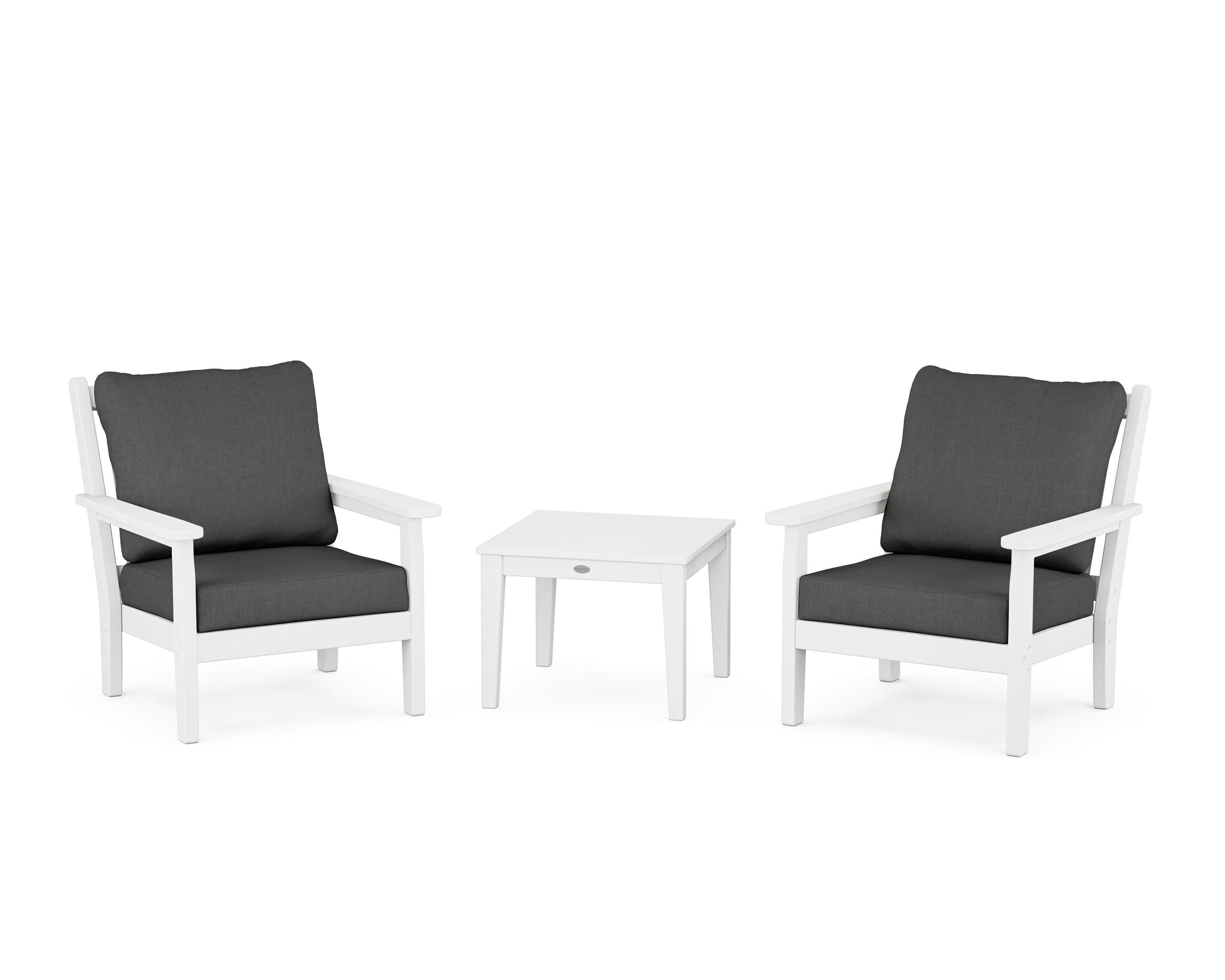 POLYWOOD Chippendale 3-Piece Deep Seating Set in White / Spectrum Carbon