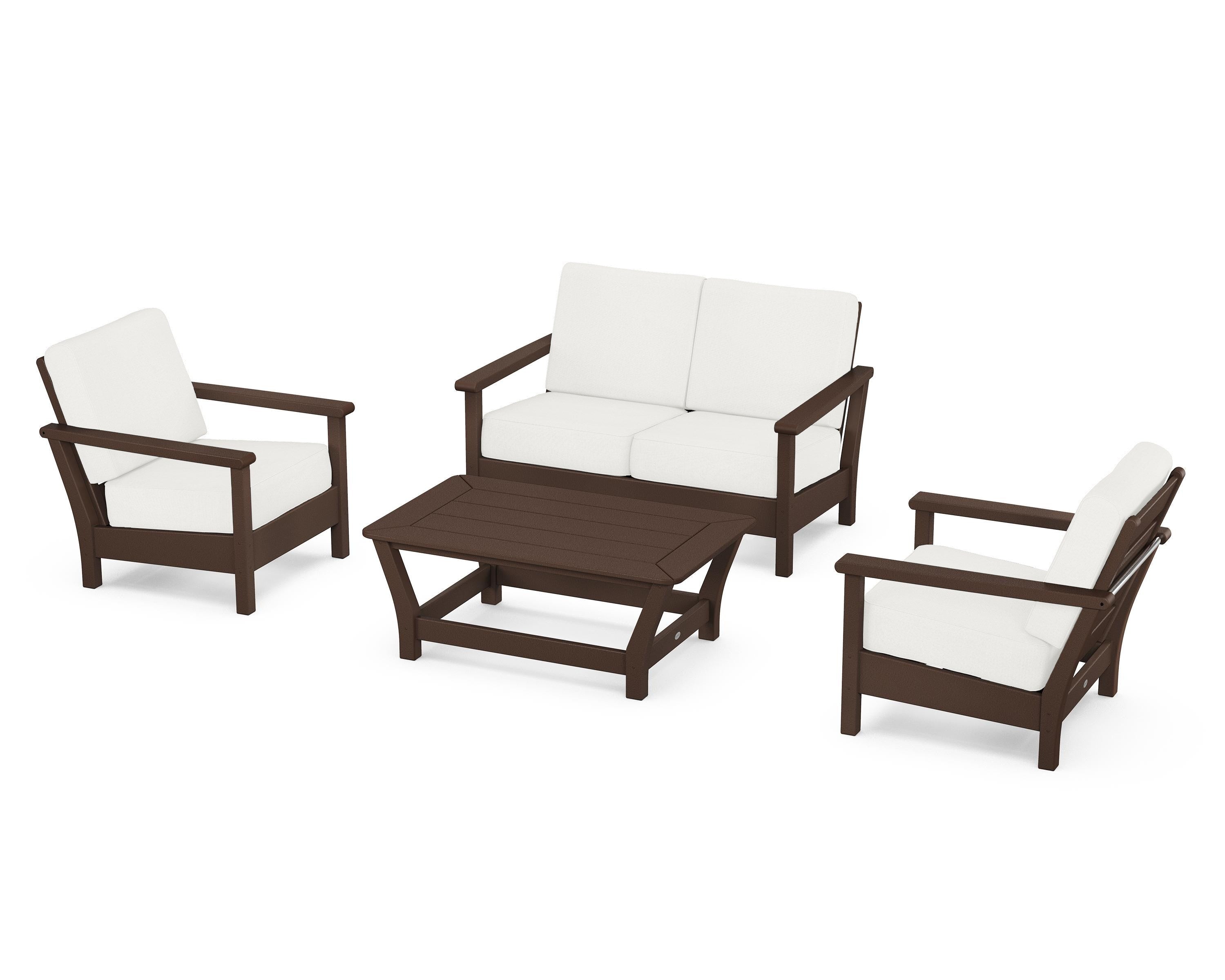 POLYWOOD Harbour 4-Piece Deep Seating Set in Mahogany / Natural Linen