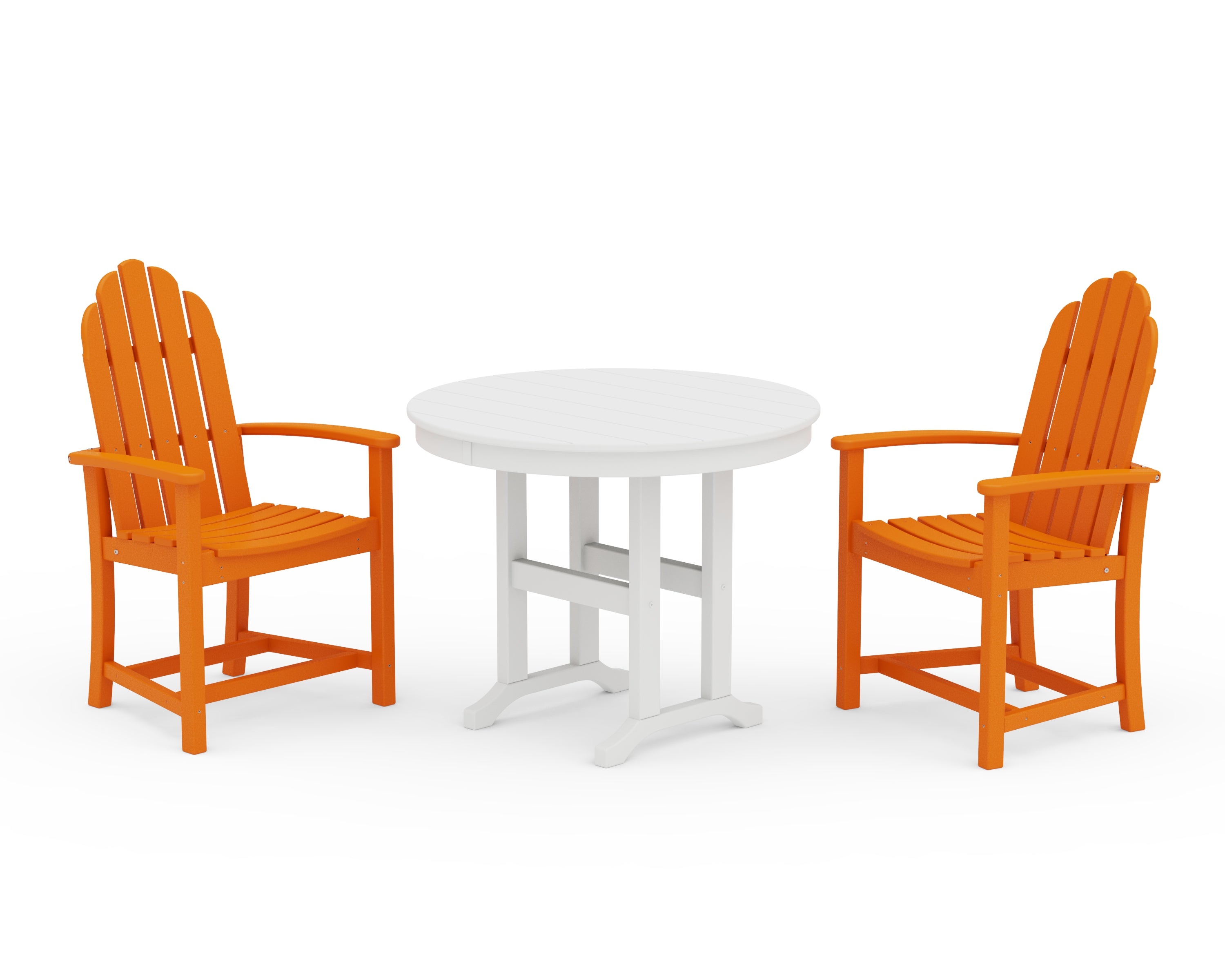 POLYWOOD Classic Adirondack 3-Piece Round Dining Set in Tangerine / White