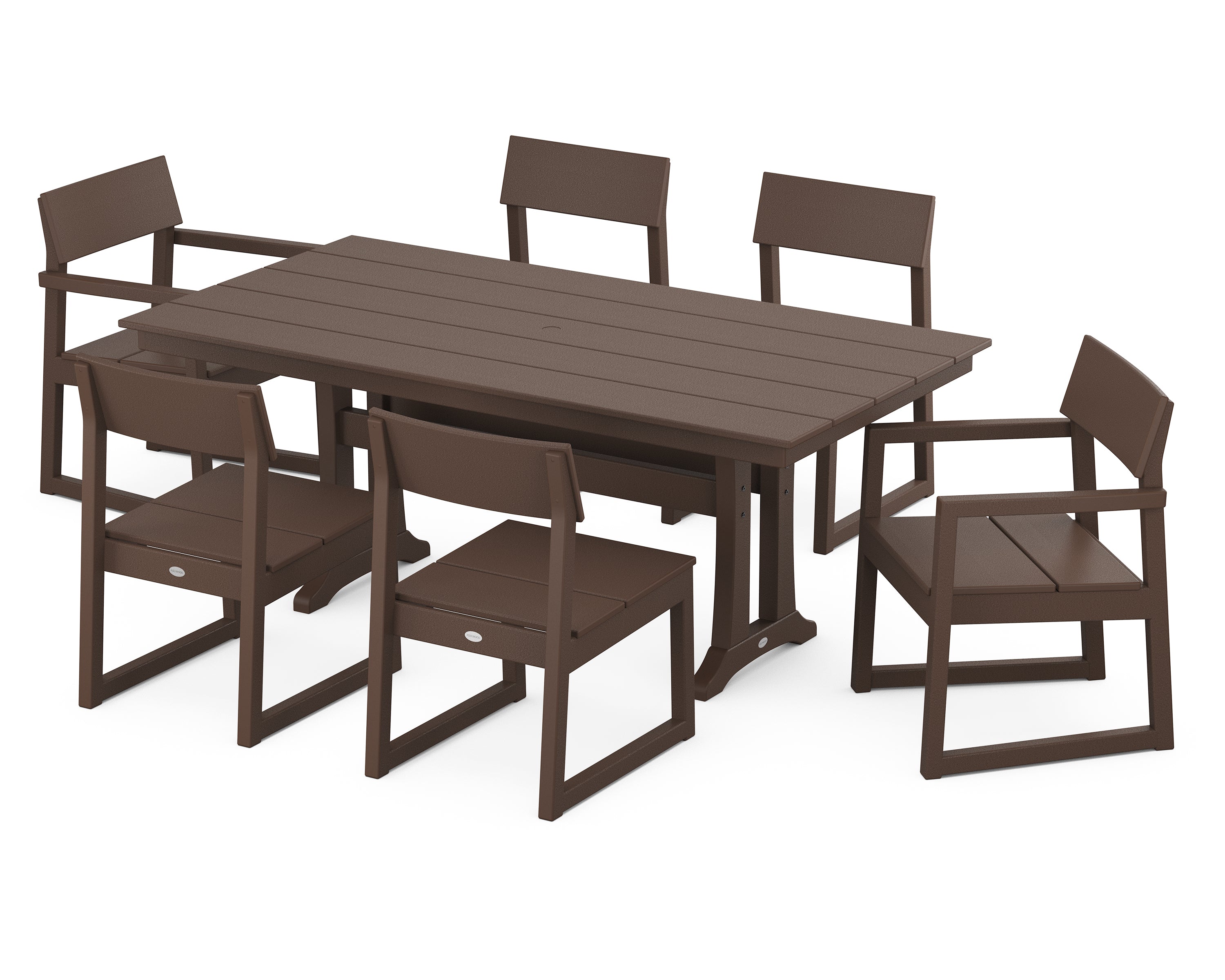 POLYWOOD® EDGE 7-Piece Farmhouse Trestle Dining Set in Mahogany