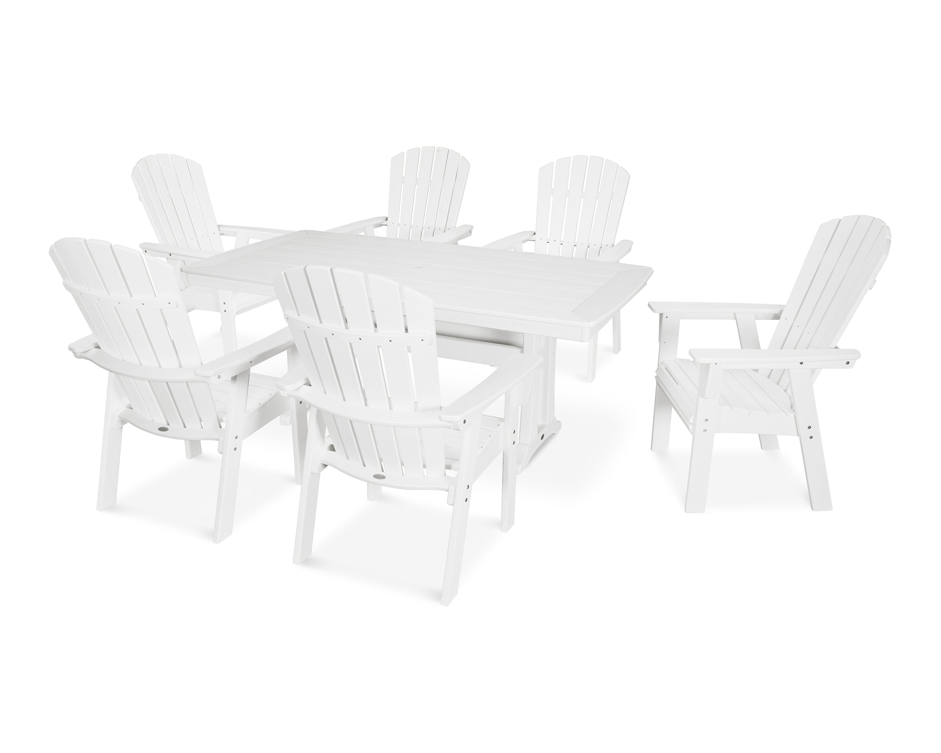 POLYWOOD Nautical Curveback Adirondack 7-Piece Dining Set with Trestle Legs in White