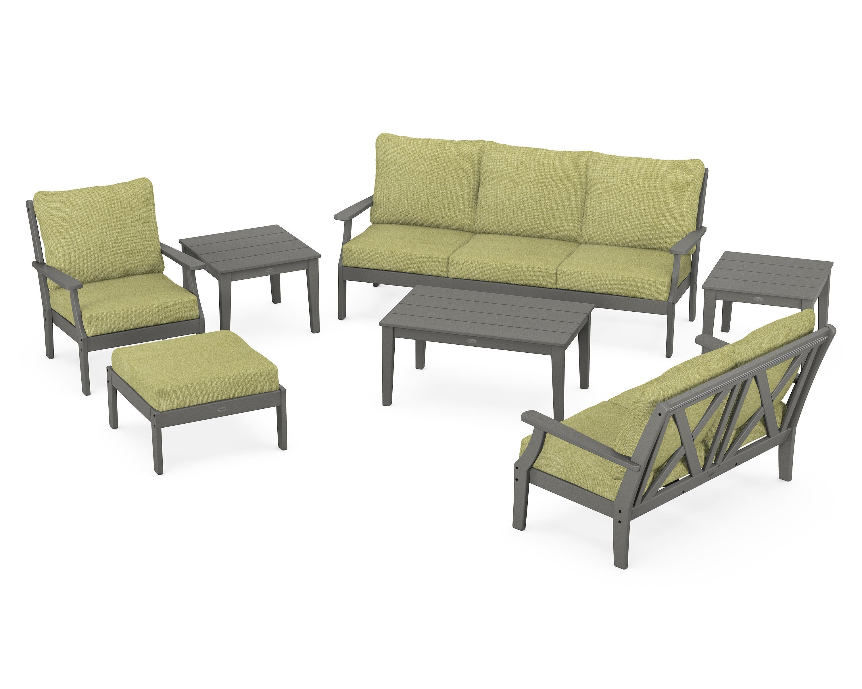 POLYWOOD Braxton 7-Piece Deep Seating Set in Slate Grey / Chartreuse Boucle