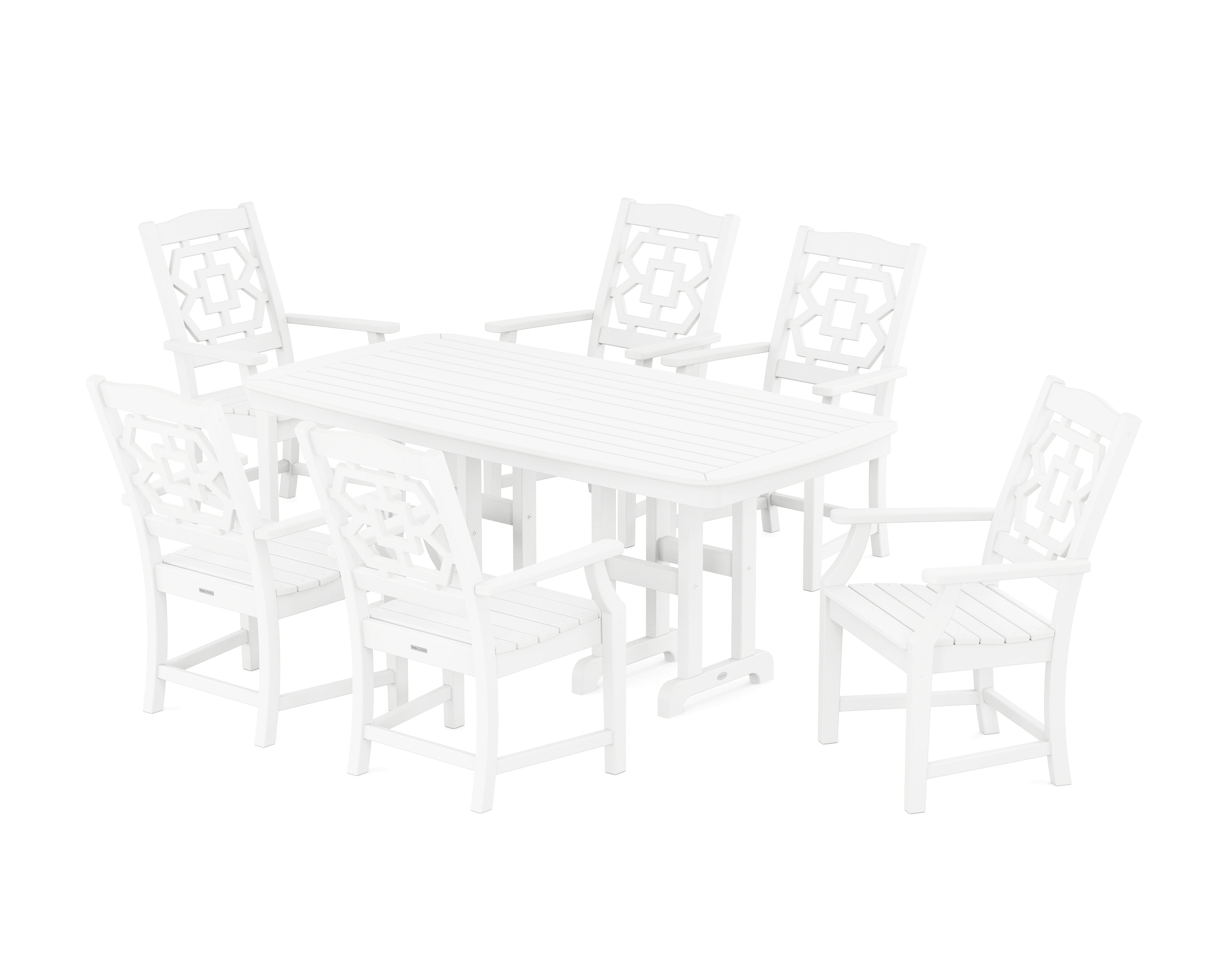 Martha Stewart by POLYWOOD® Chinoiserie Arm Chair 7-Piece Dining Set in White