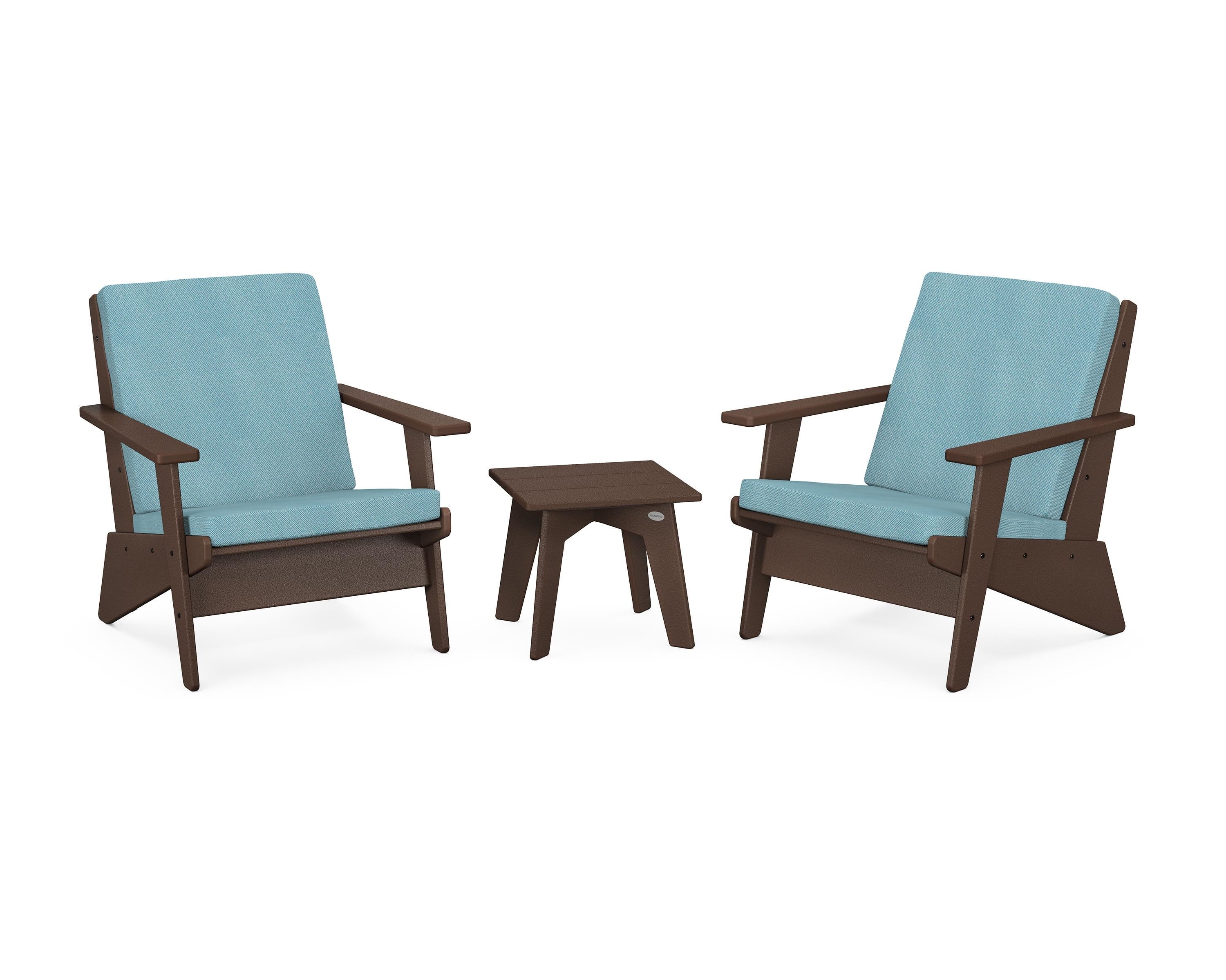 POLYWOOD Riviera Modern Lounge 3-Piece Set in Mahogany / Lattice Sky Blue