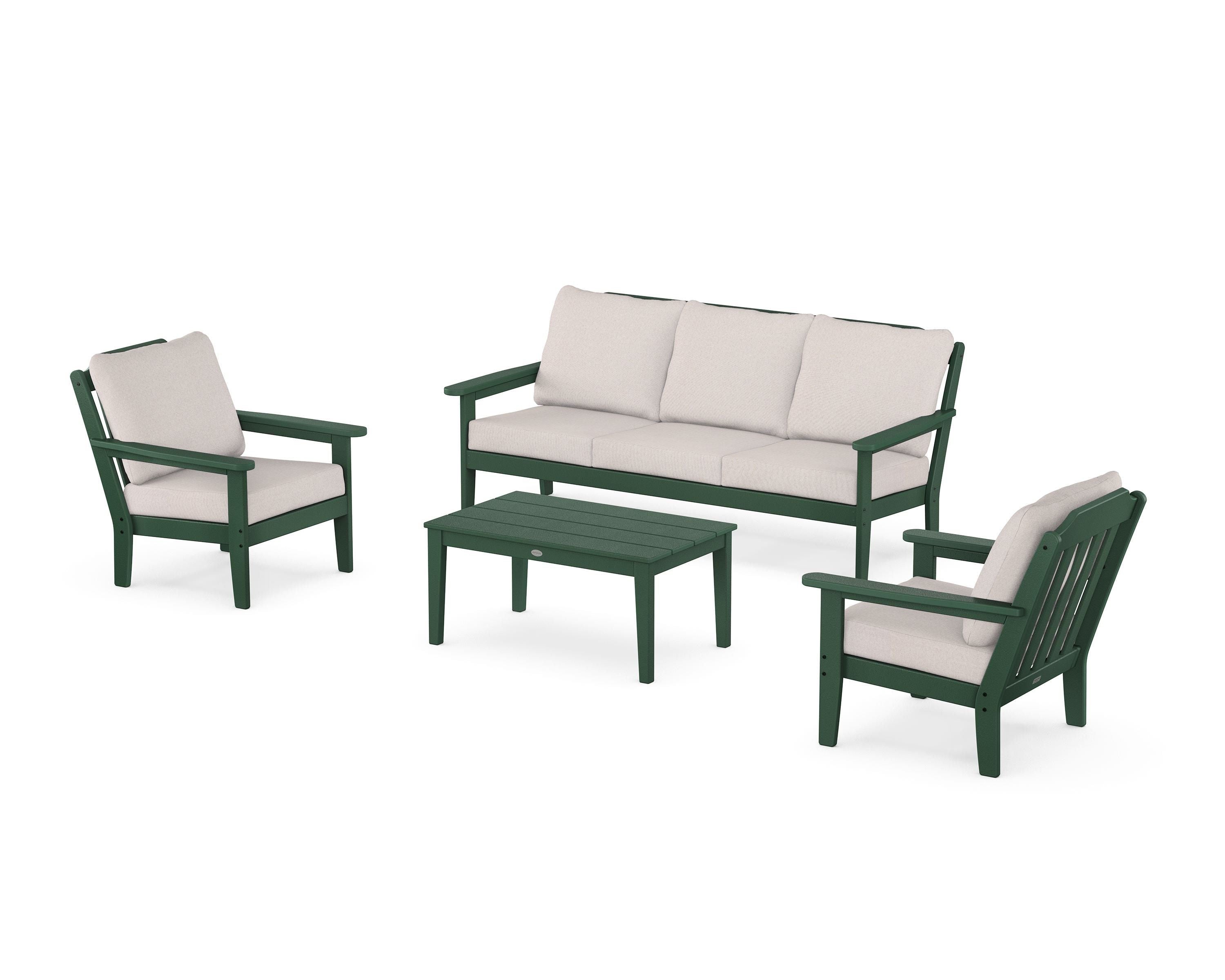 Country Living Cottage 4-Piece Deep Seating Set with Sofa in Green / Dune Burlap