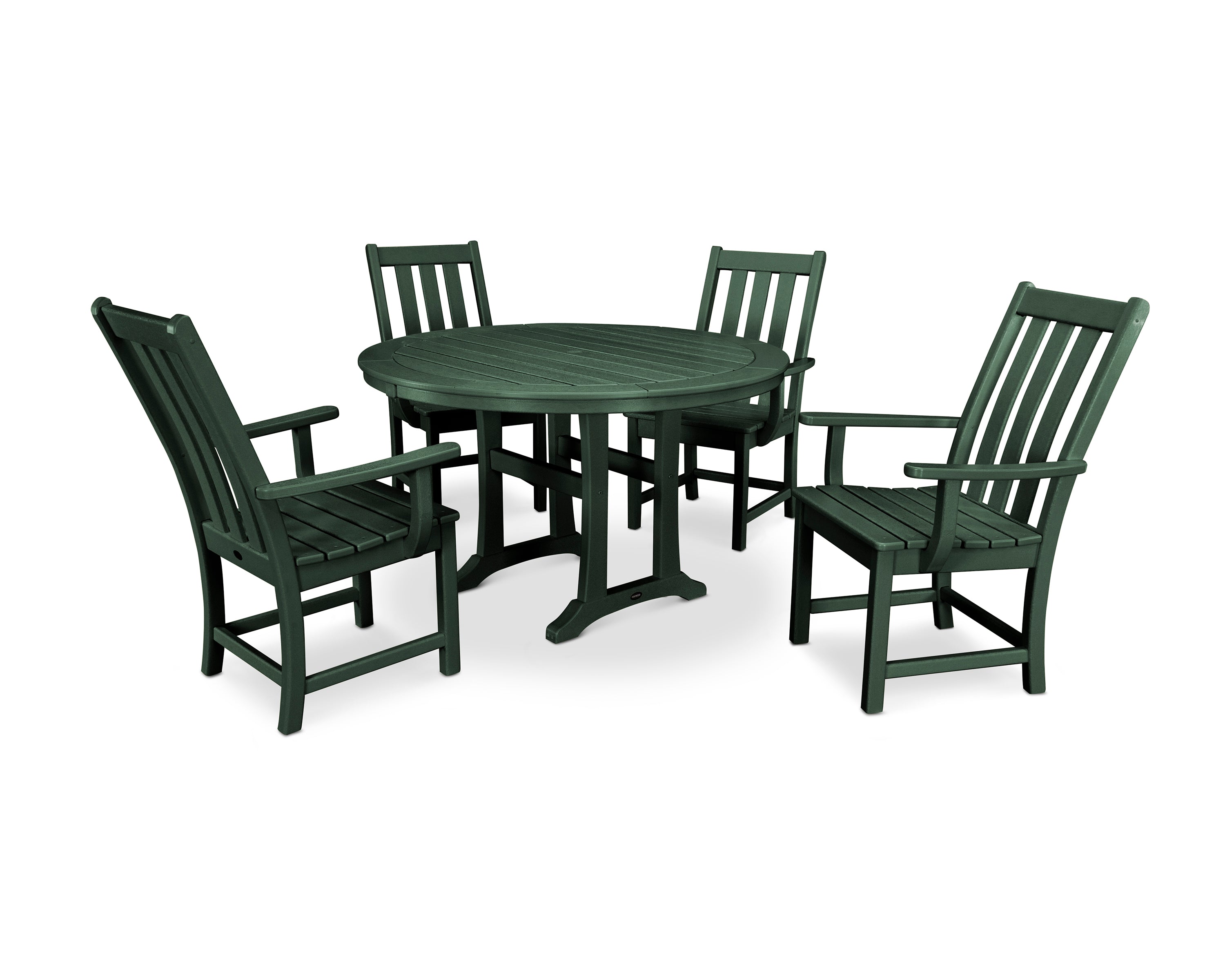 POLYWOOD® Vineyard 5-Piece Round Dining Set with Trestle Legs in Green