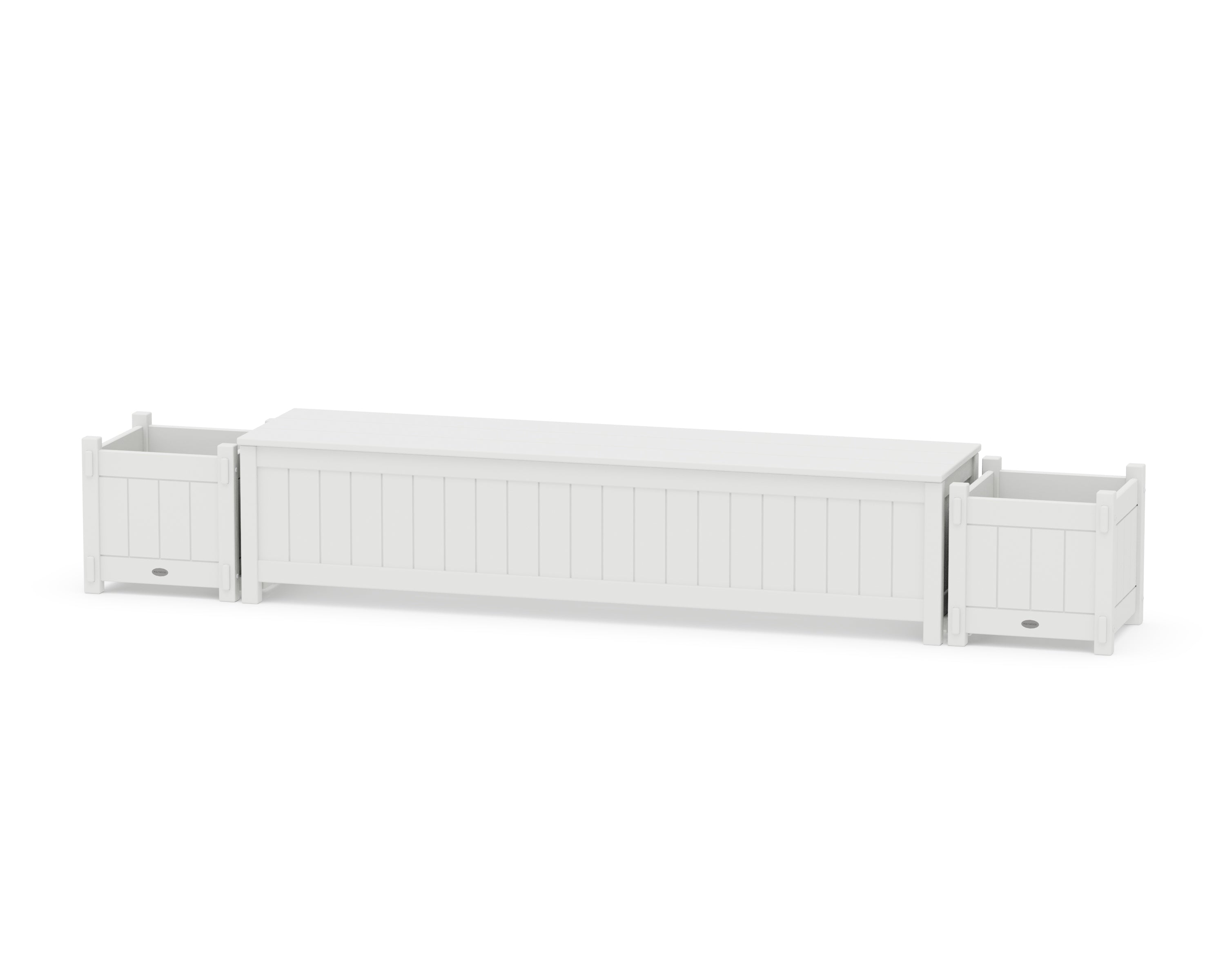 POLYWOOD 72" Vineyard Straight Planter Storage Bench Set in White