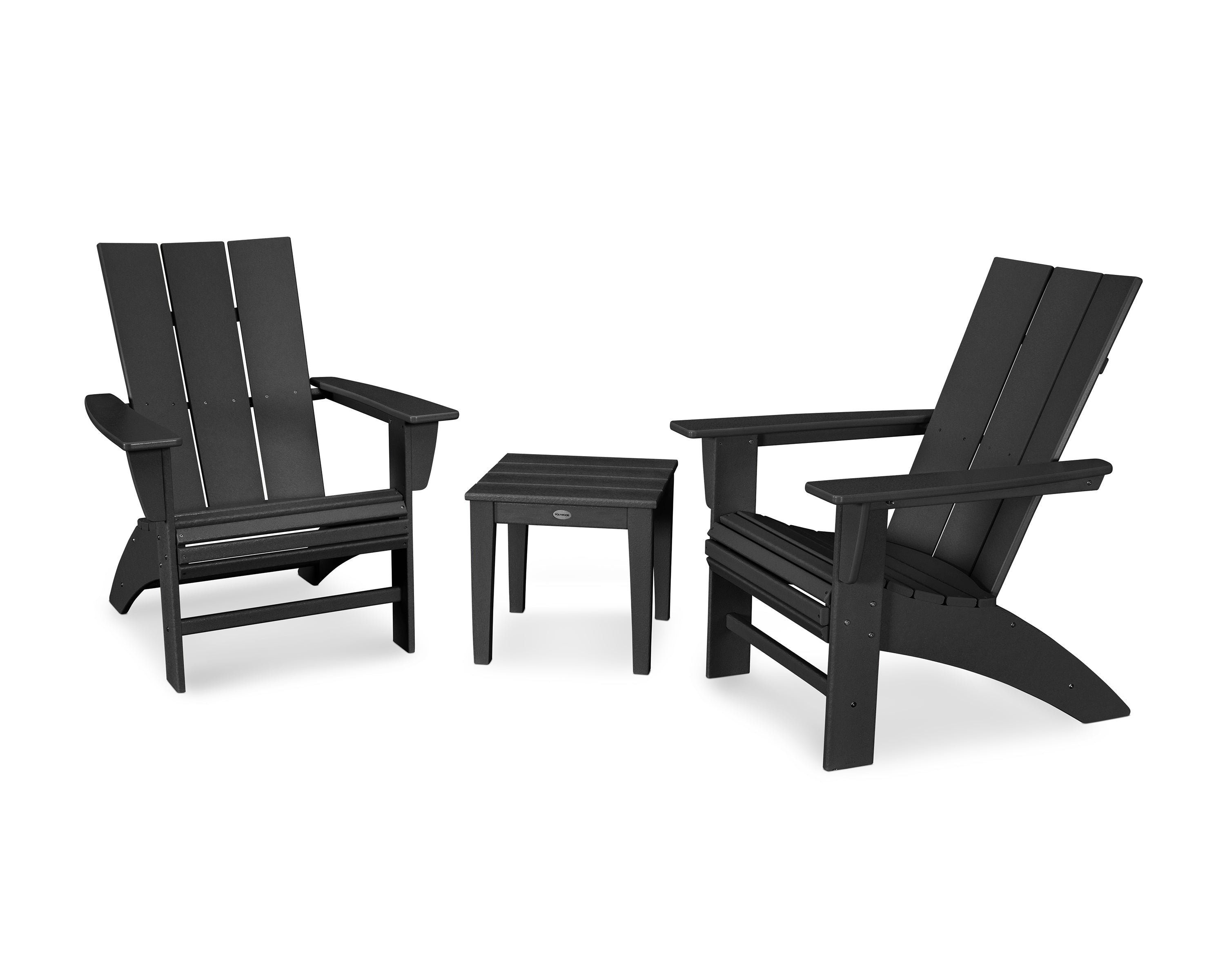 POLYWOOD Modern 3-Piece Curveback Adirondack Set in Black