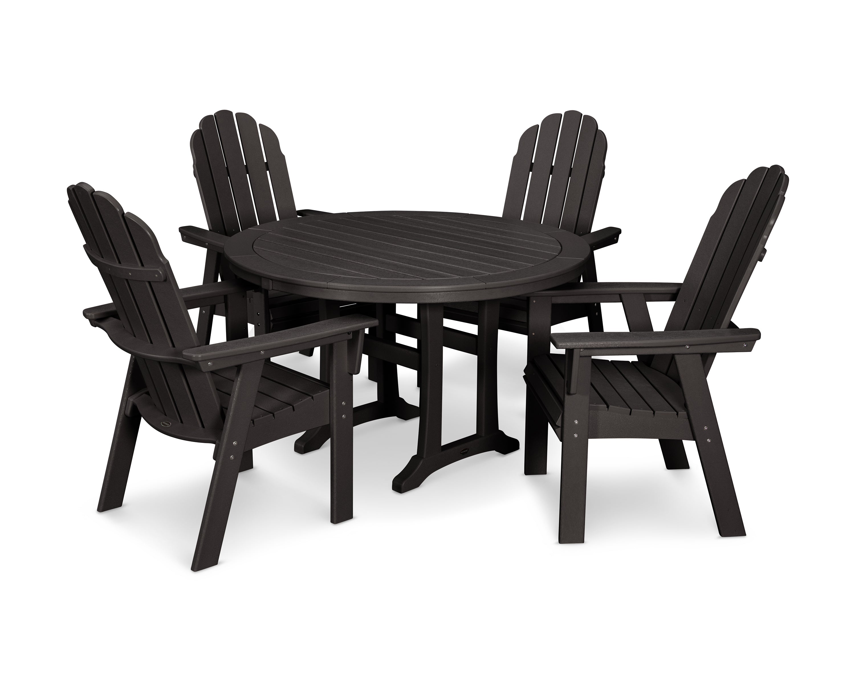 POLYWOOD® Vineyard Curveback Adirondack 5-Piece Nautical Trestle Dining Set in Black