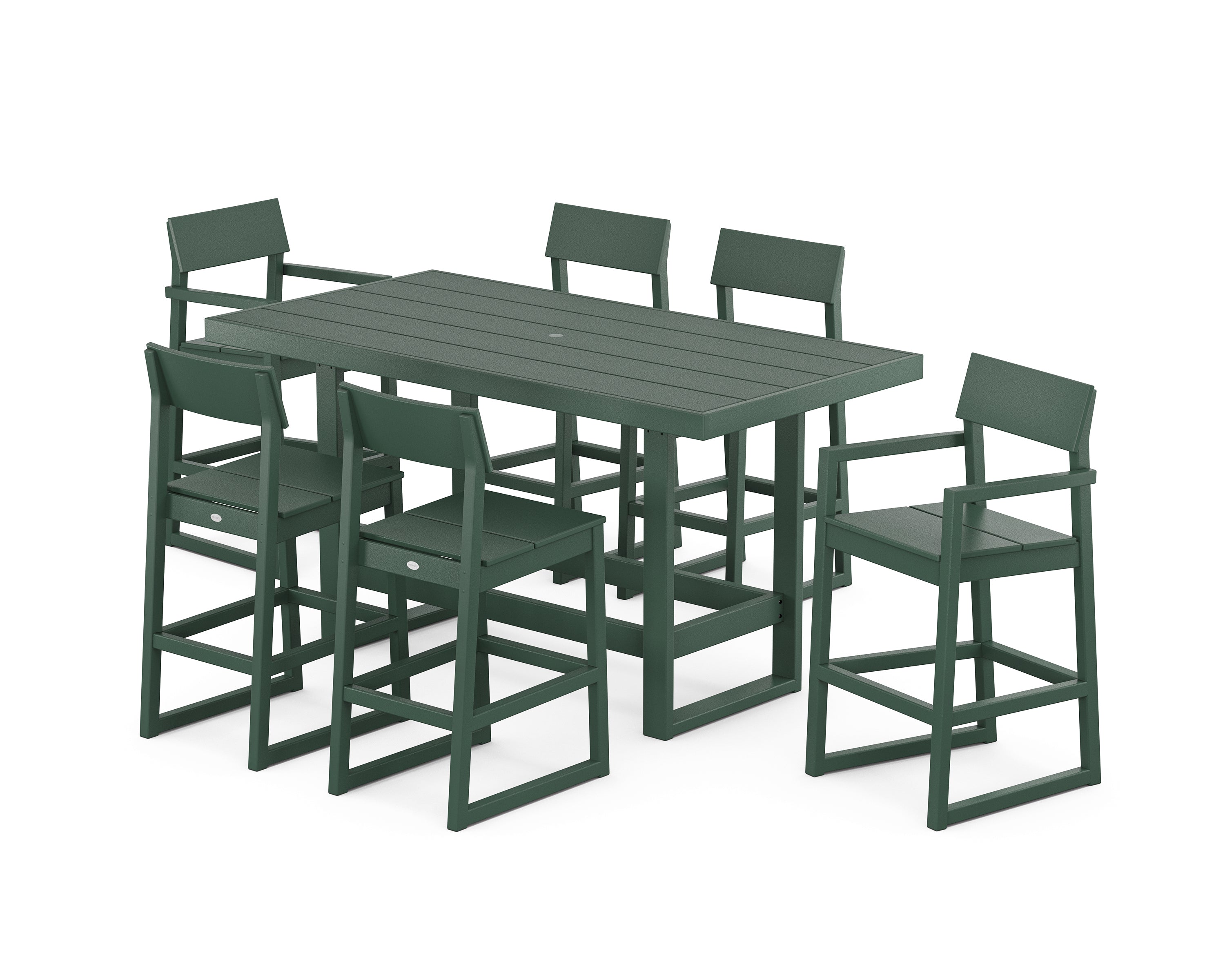 POLYWOOD EDGE 7-Piece Bar Table Set in Green