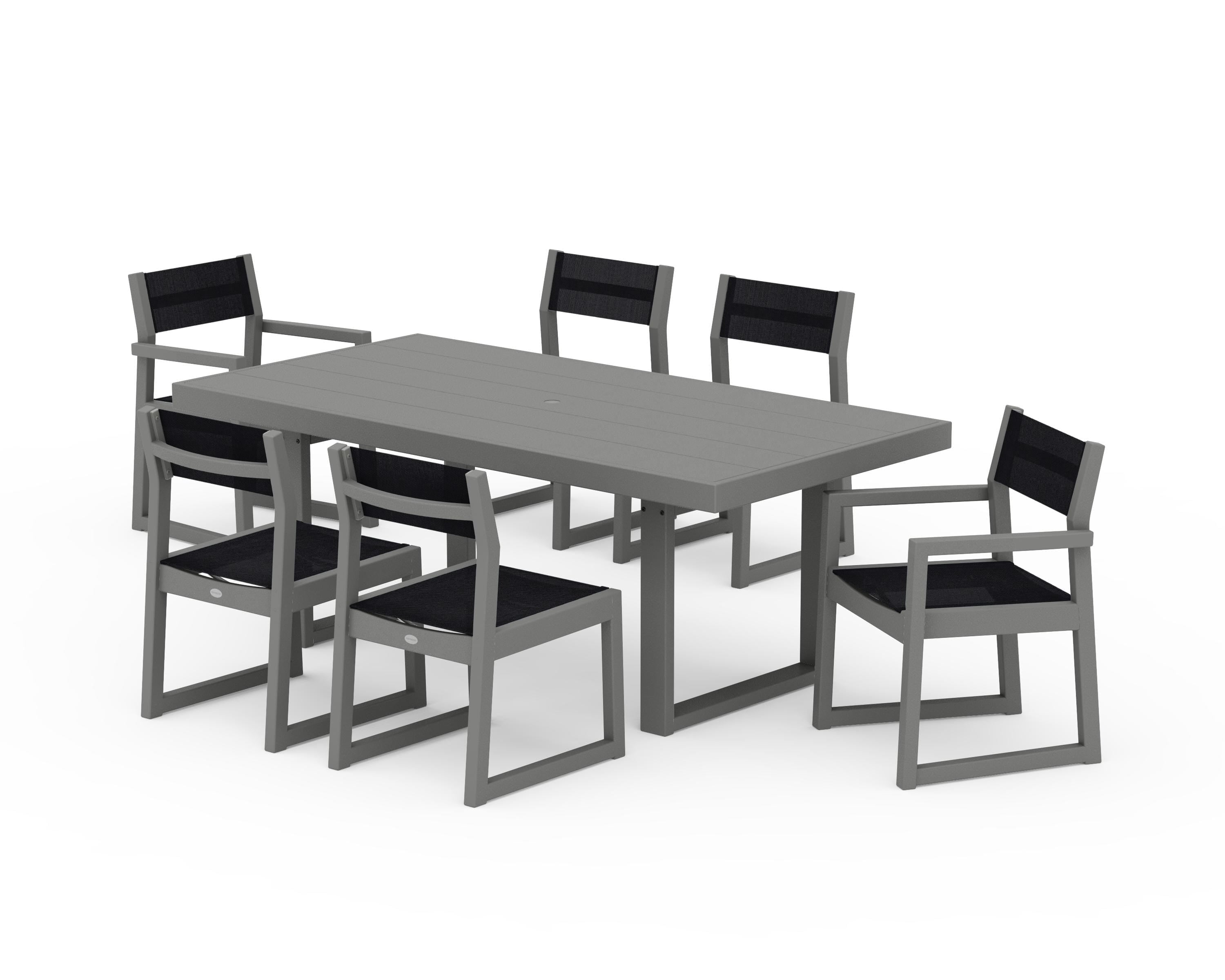 POLYWOOD EDGE Sling 7-Piece Dining Set in Slate Grey / Black Sling