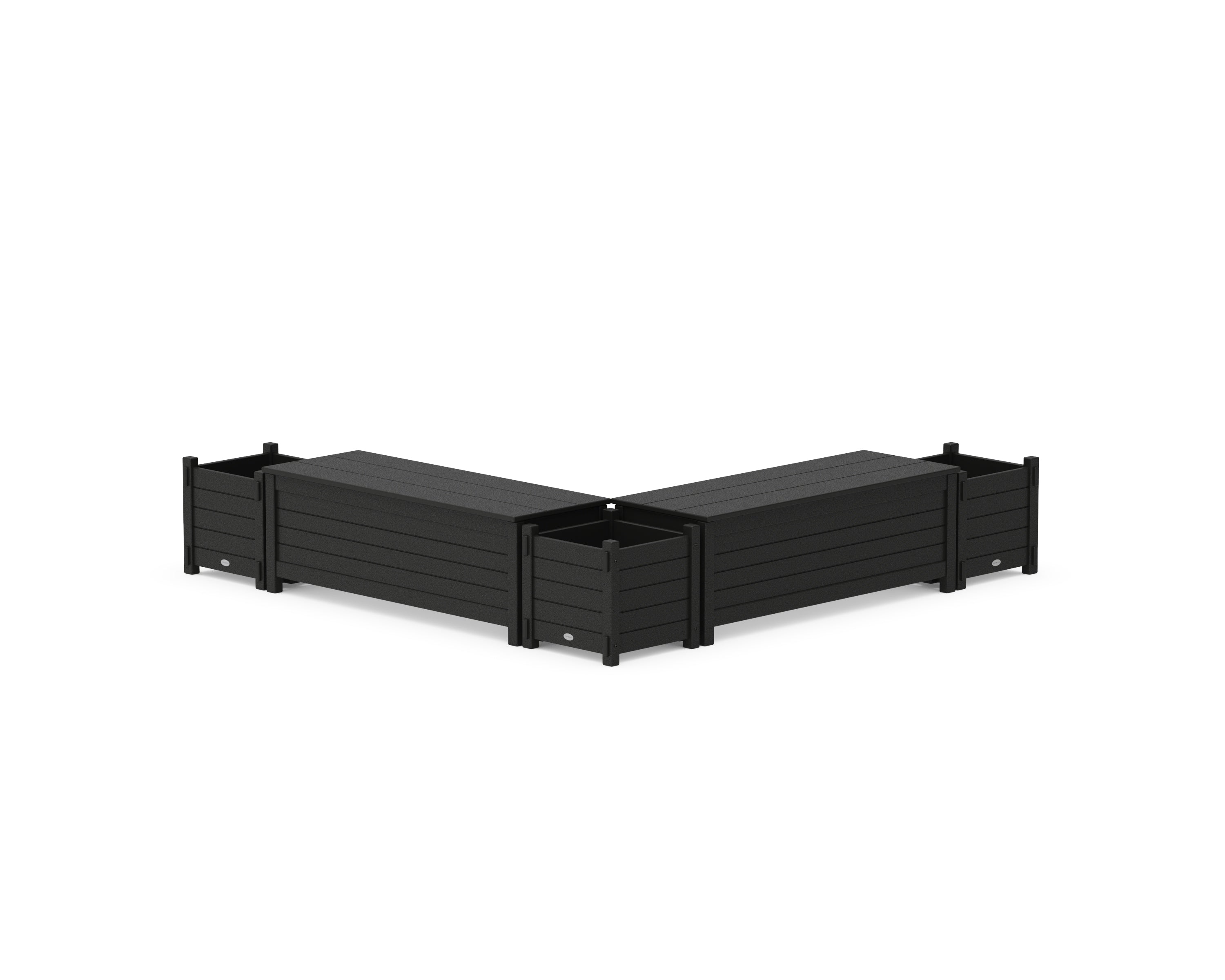 POLYWOOD 48" Nautical L- Shaped Planter Storage Bench Corner Set in Black