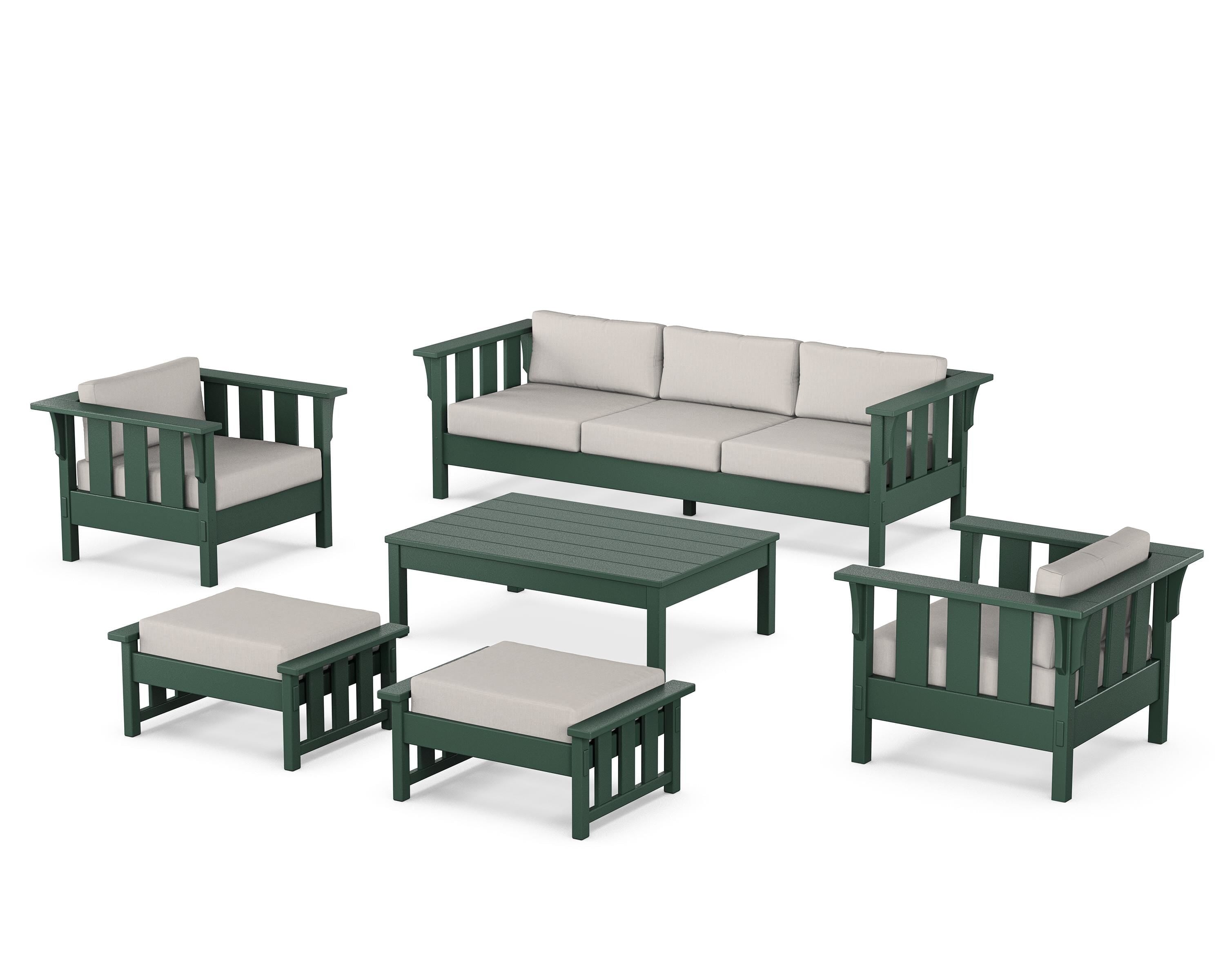 Martha Stewart by POLYWOOD Acadia 6-Piece Lounge Sofa Set in Green / Cast Ash
