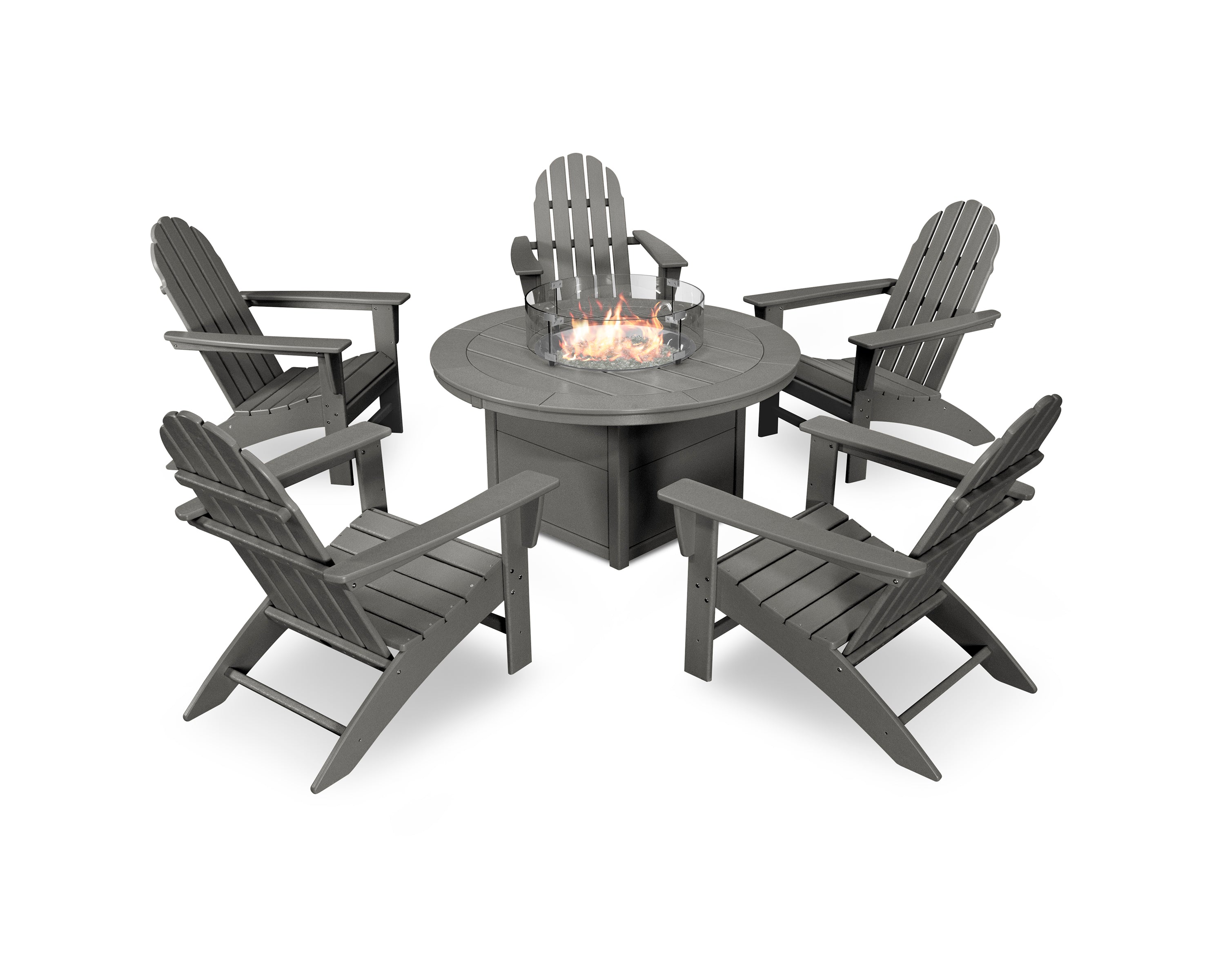 POLYWOOD® Vineyard Adirondack 6-Piece Chat Set with Fire Pit Table in Slate Grey