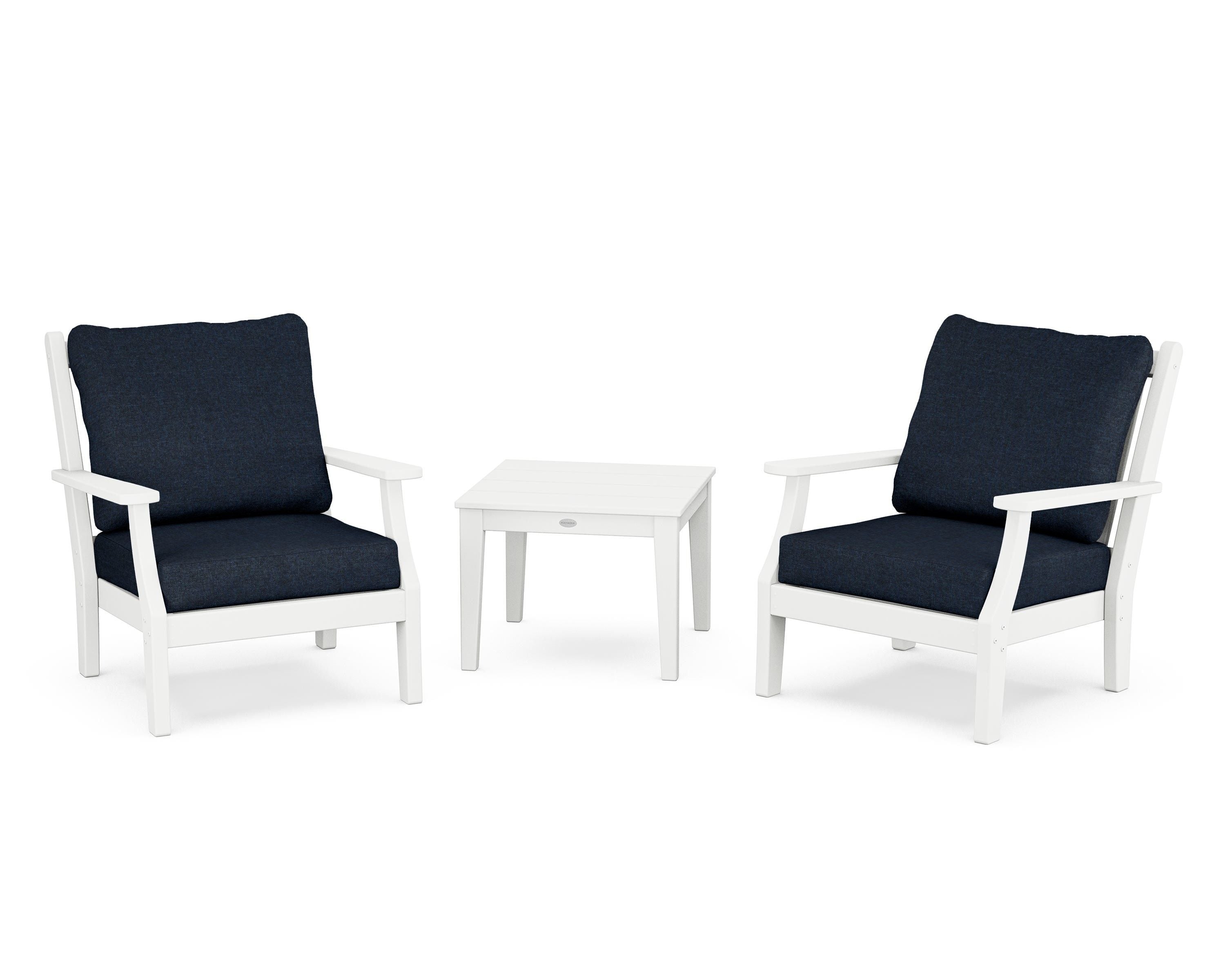 Country Living Wovendale 3-Piece Deep Seating Set in White / Marine Indigo