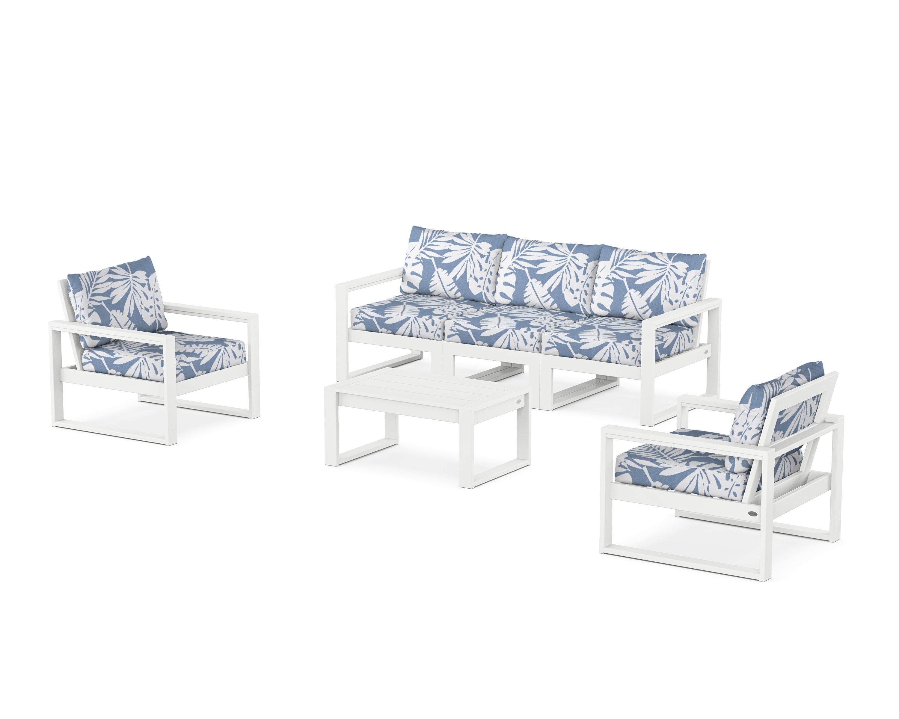 POLYWOOD EDGE Sectional 4-Piece Deep Seating Set with Sofa in White / Leaf Sky Blue