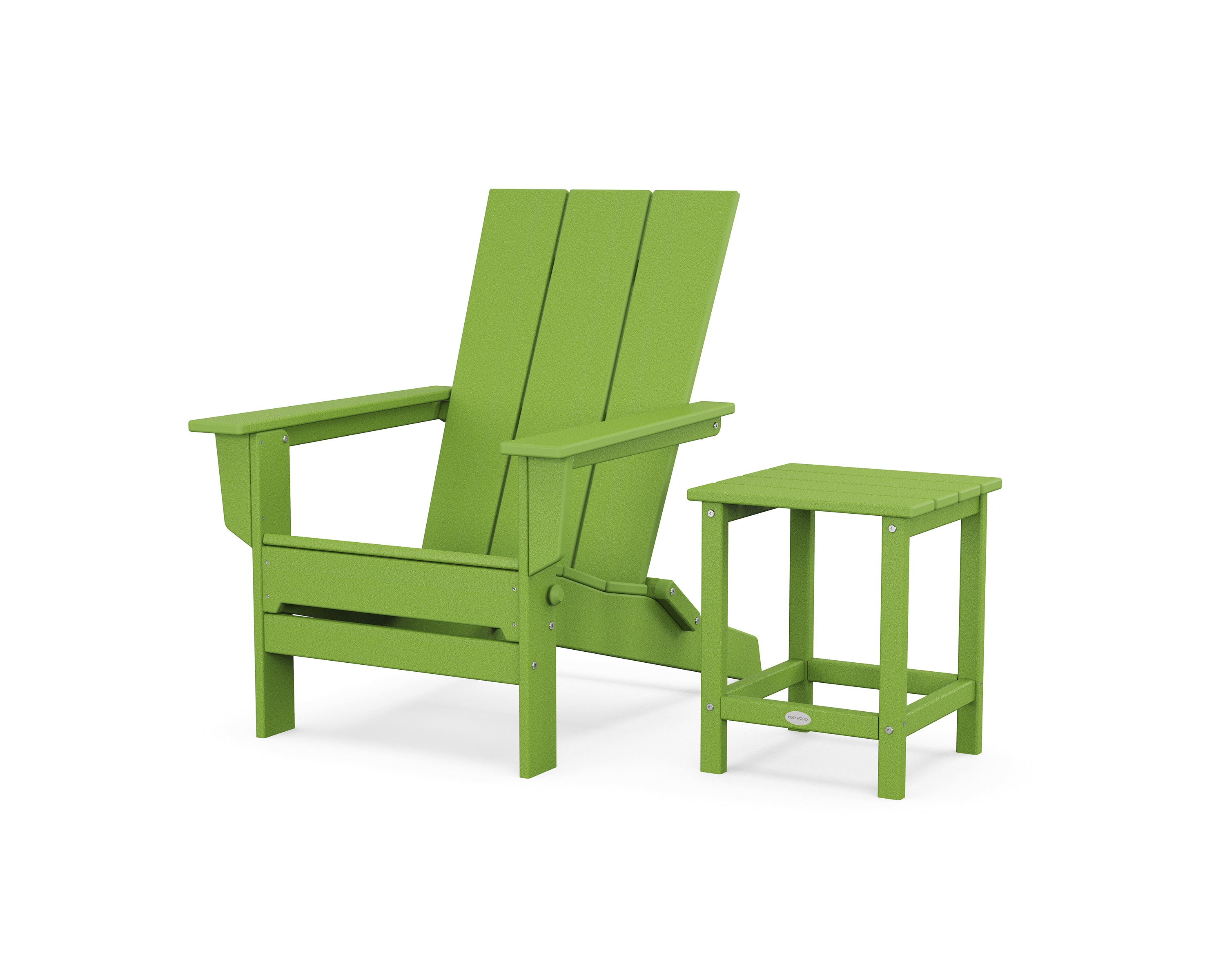 POLYWOOD Modern Studio Folding Adirondack Chair with Side Table in Lime