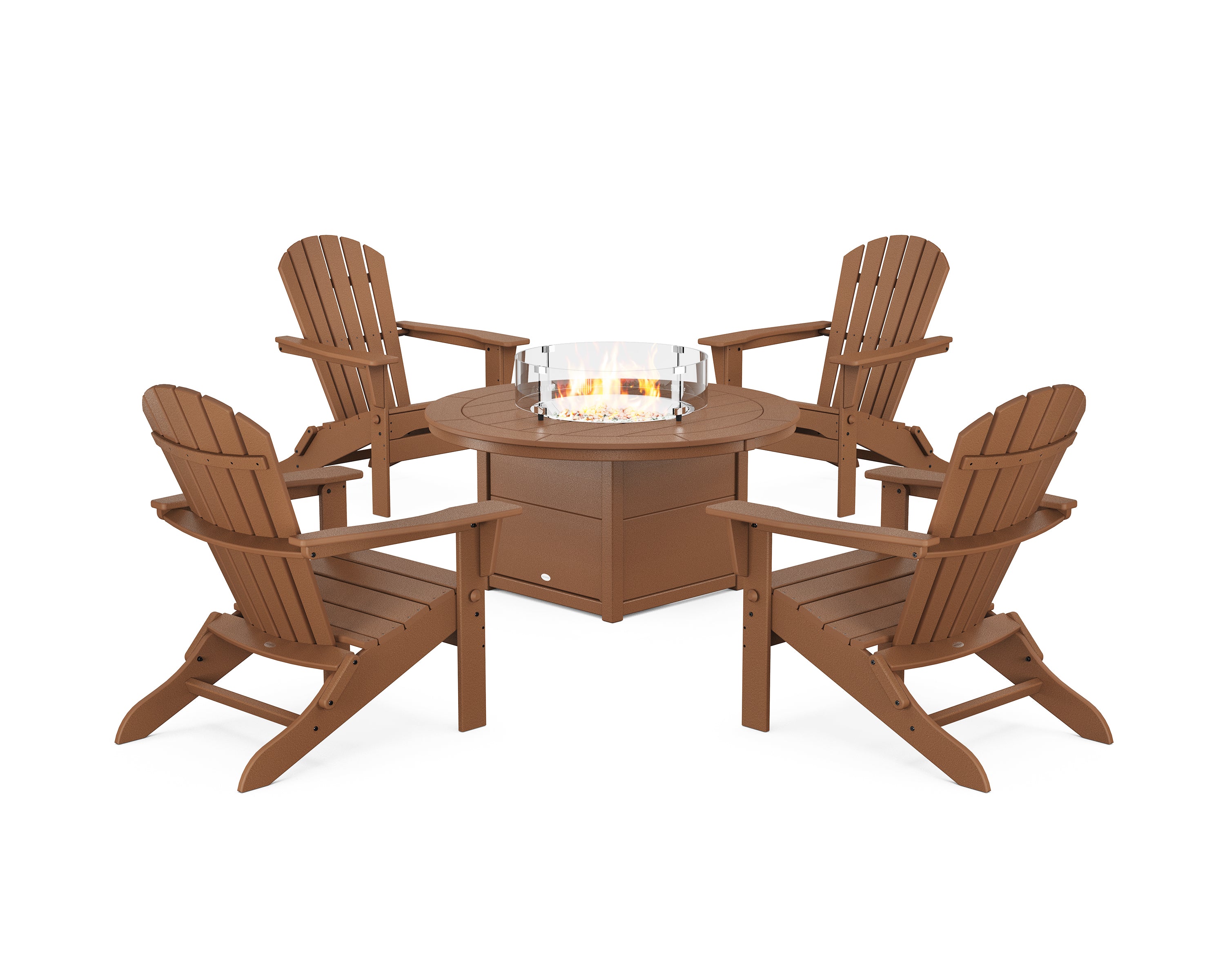 POLYWOOD South Beach 5-Piece Folding Adirondack Fire Chat Set in Teak