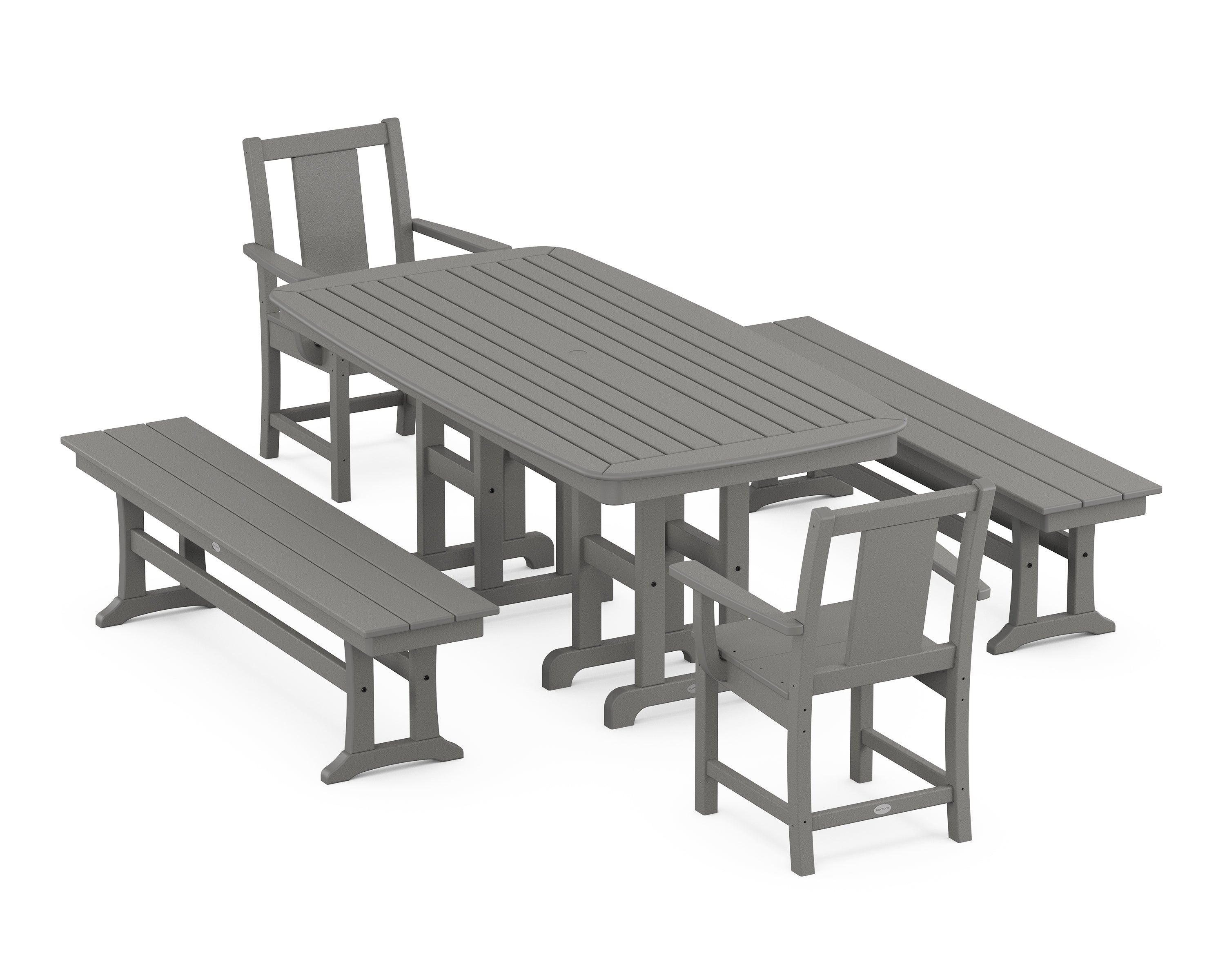 POLYWOOD Prairie 5-Piece Dining Set with Benches in Slate Grey