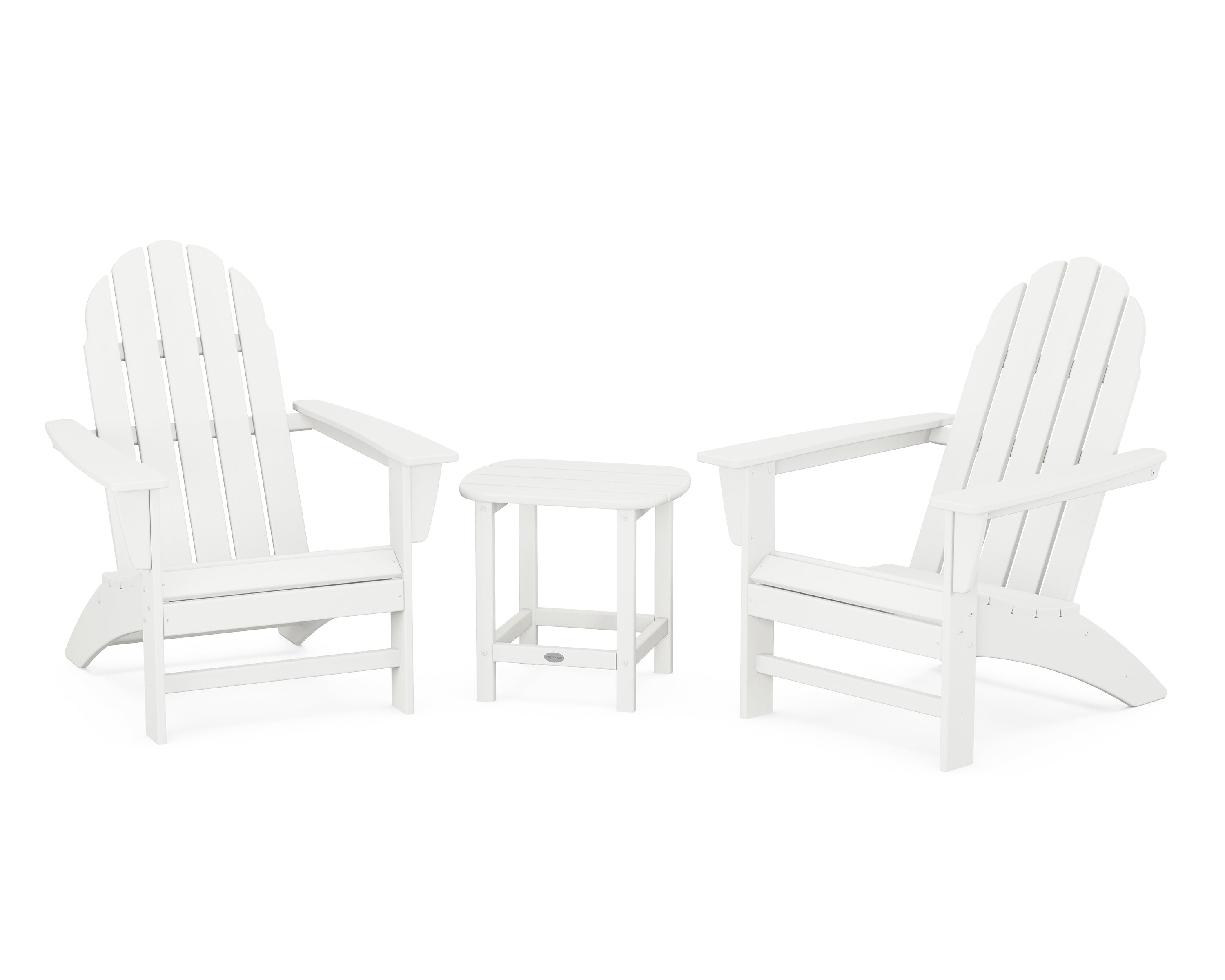 POLYWOOD Vineyard 3-Piece Adirondack Set with South Beach 18" Side Table in Vintage White