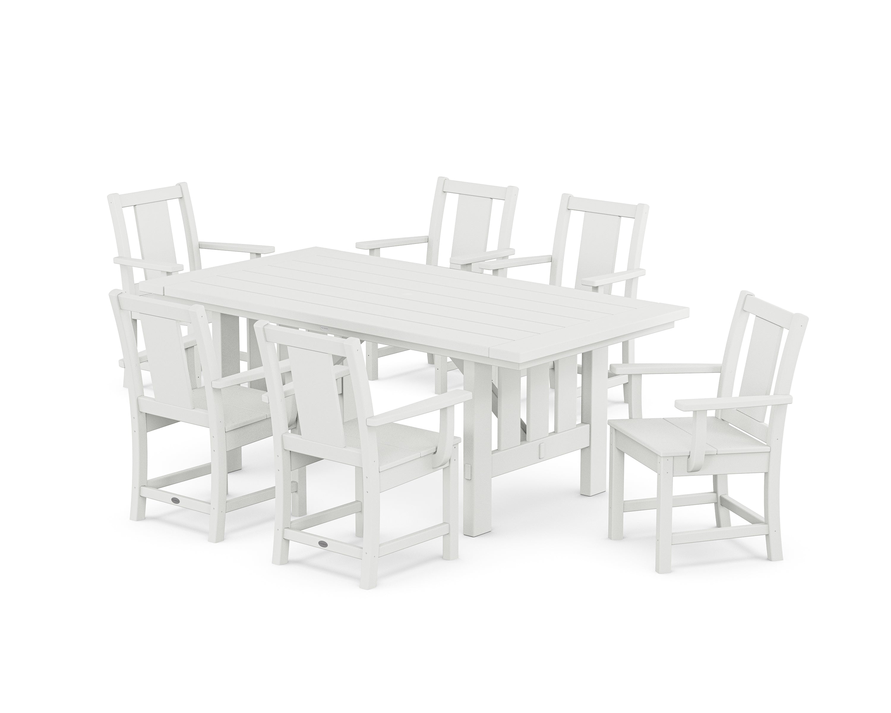 POLYWOOD Prairie Arm Chair 7-Piece Mission Dining Set in White