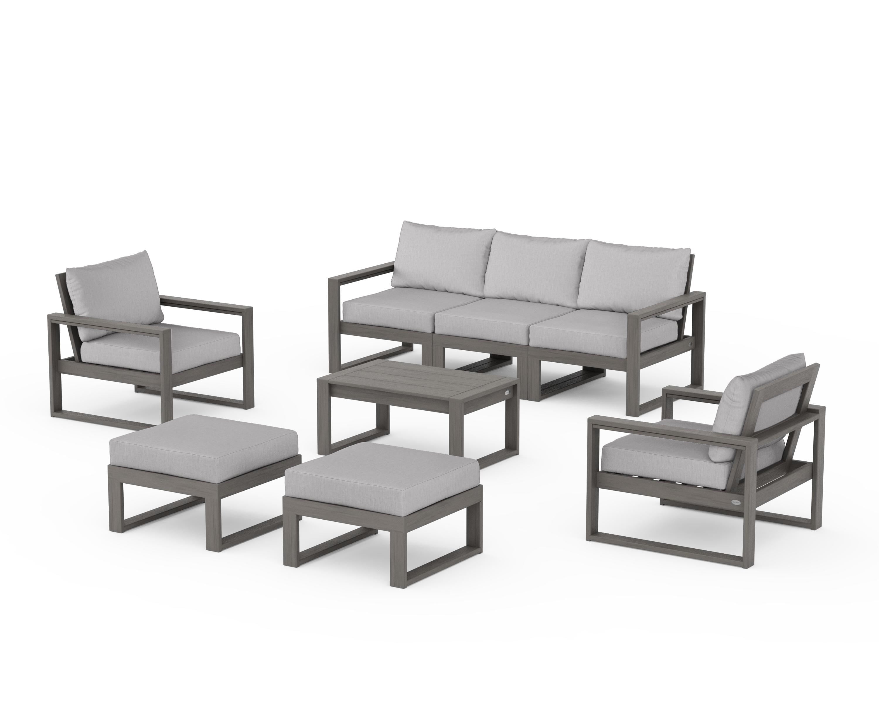 POLYWOOD EDGE Sectional 8-Piece Lounge Sofa Set in Driftwood / Granite