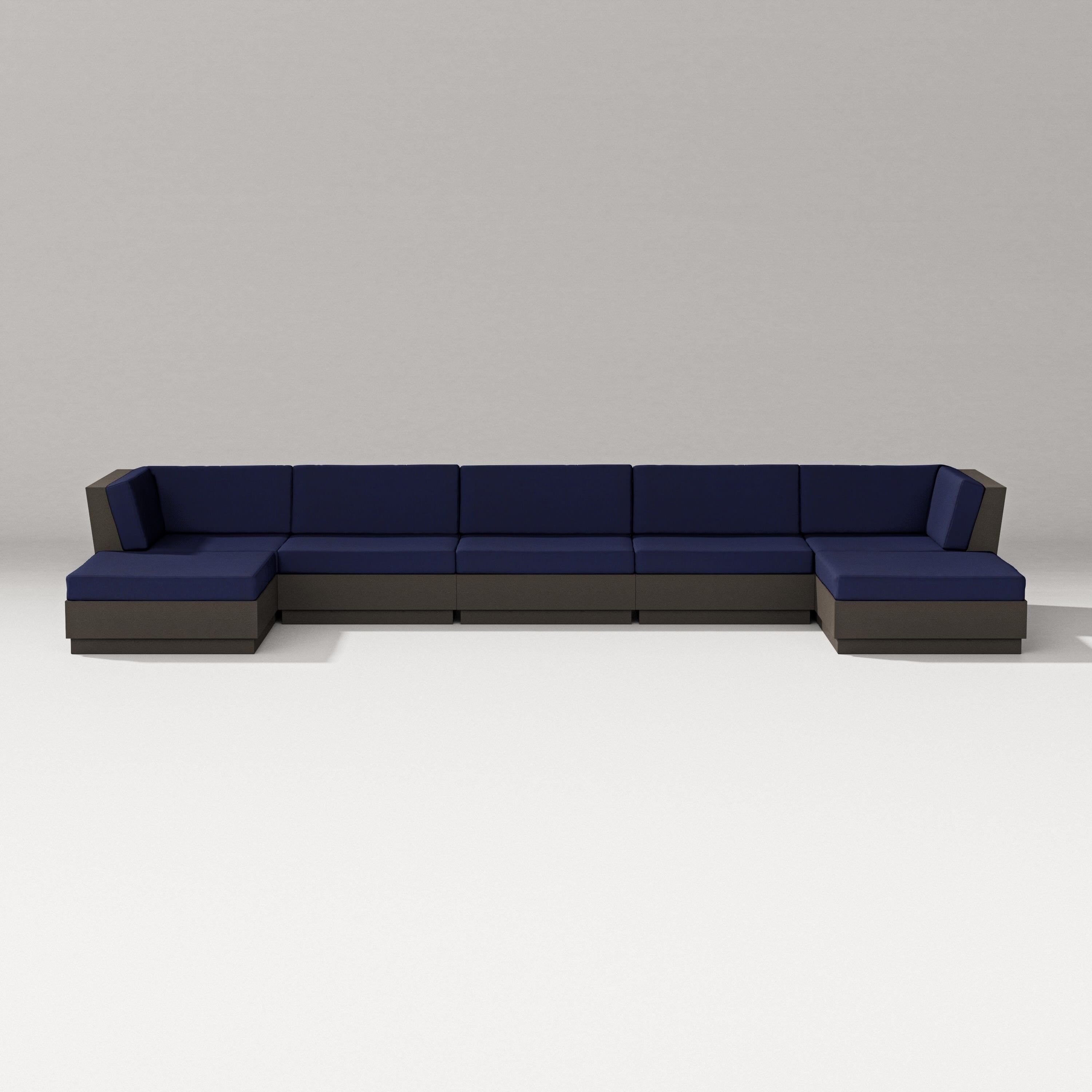 PW Designer Series Elevate 7-Piece Double Chaise Sectional in Vintage Coffee / Navy