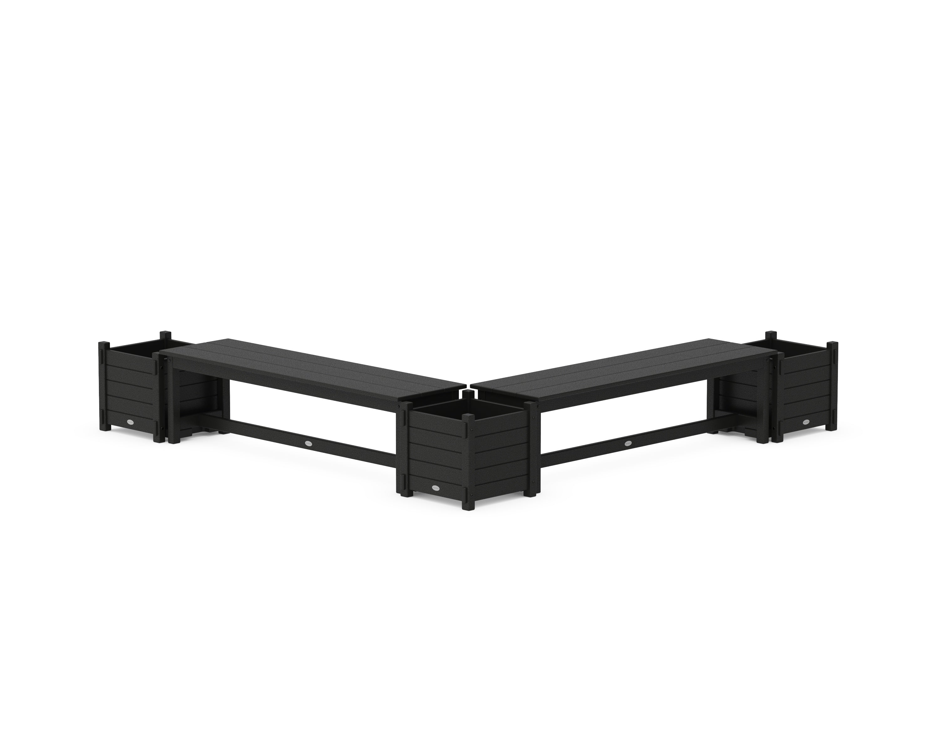 POLYWOOD 60" Nautical L- Shaped Planter Bench Corner Set in Black