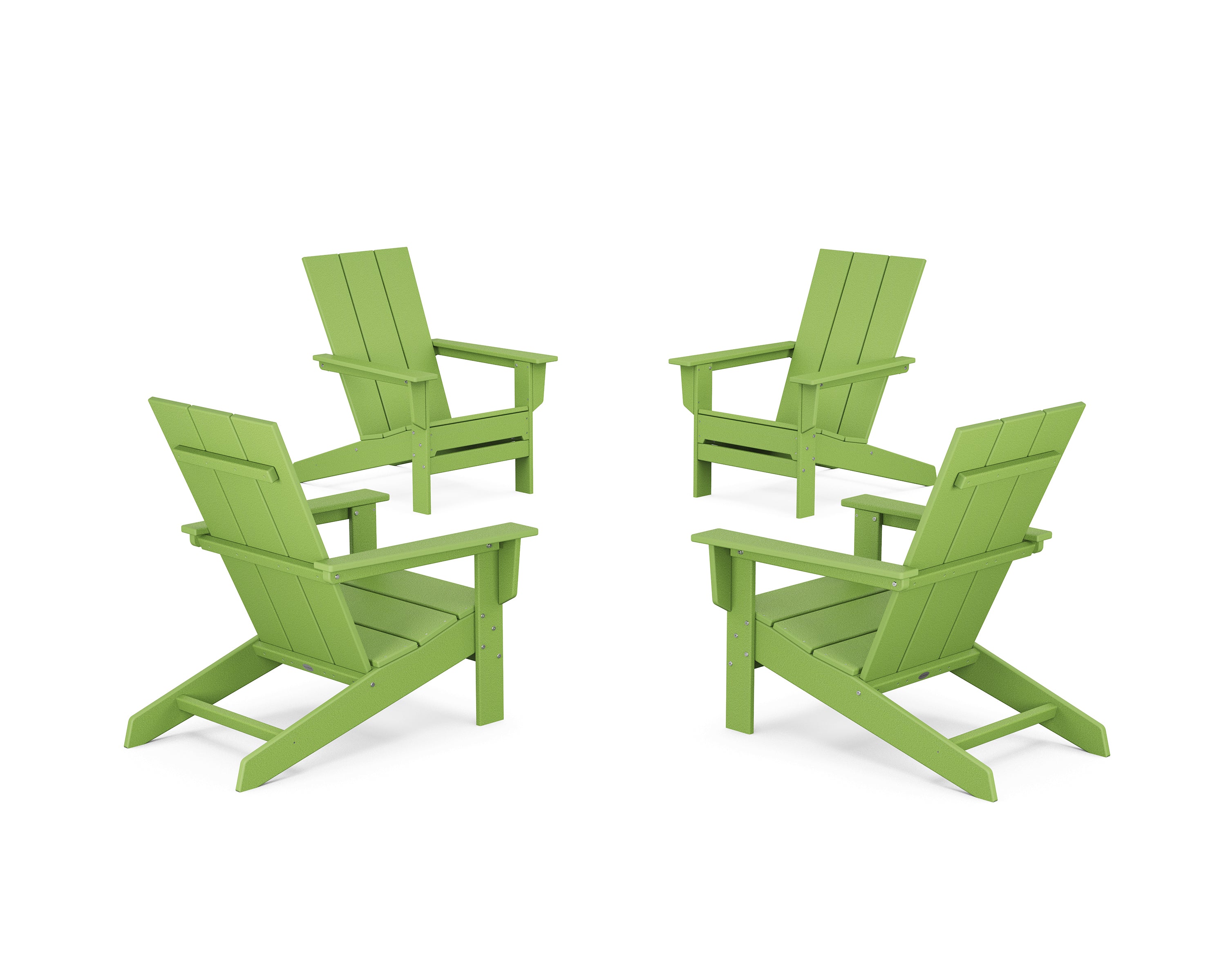 POLYWOOD 4-Piece Modern Studio Adirondack Chair Conversation Set in Lime