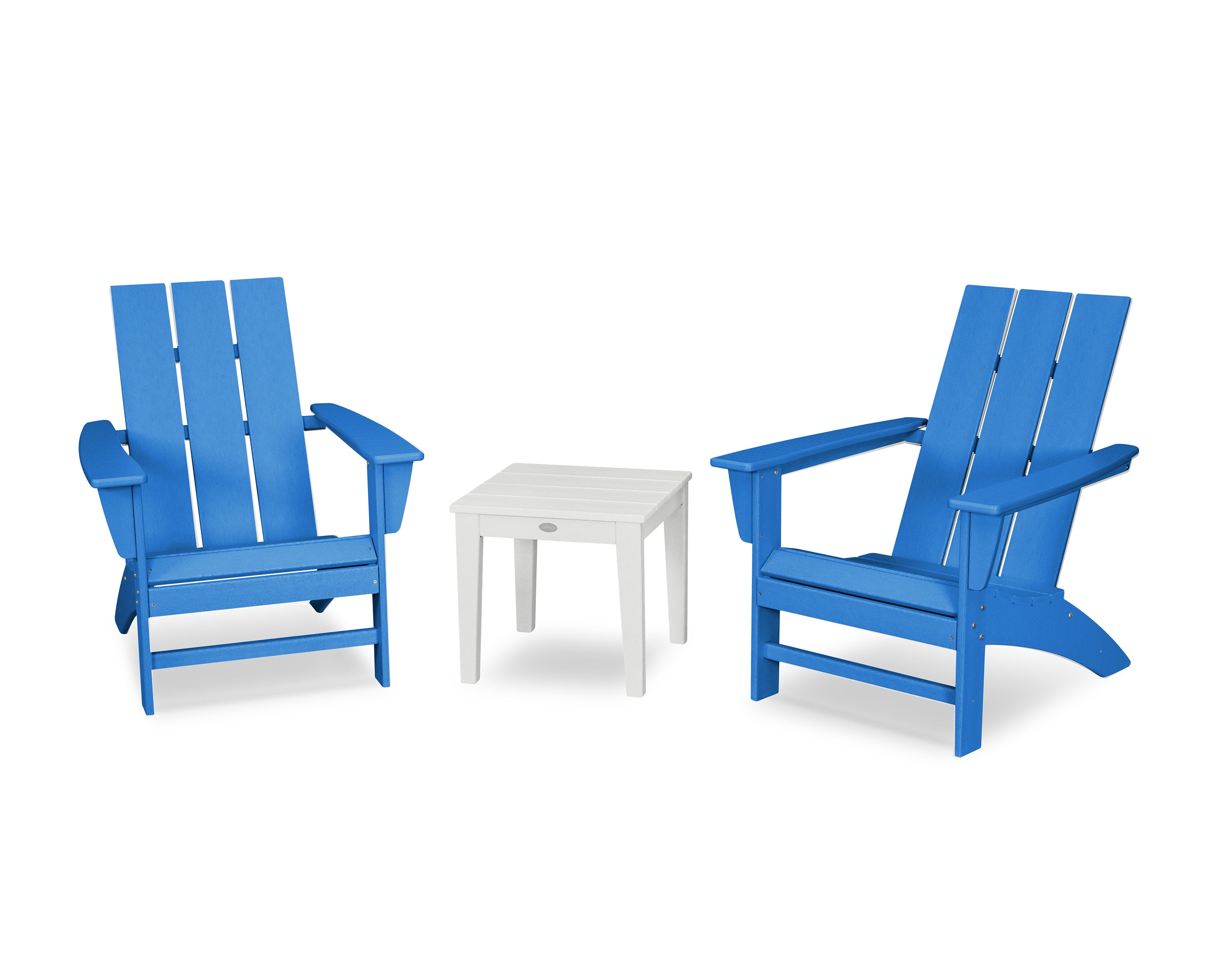 POLYWOOD Modern Adirondack 3-Piece Set in Pacific Blue / White