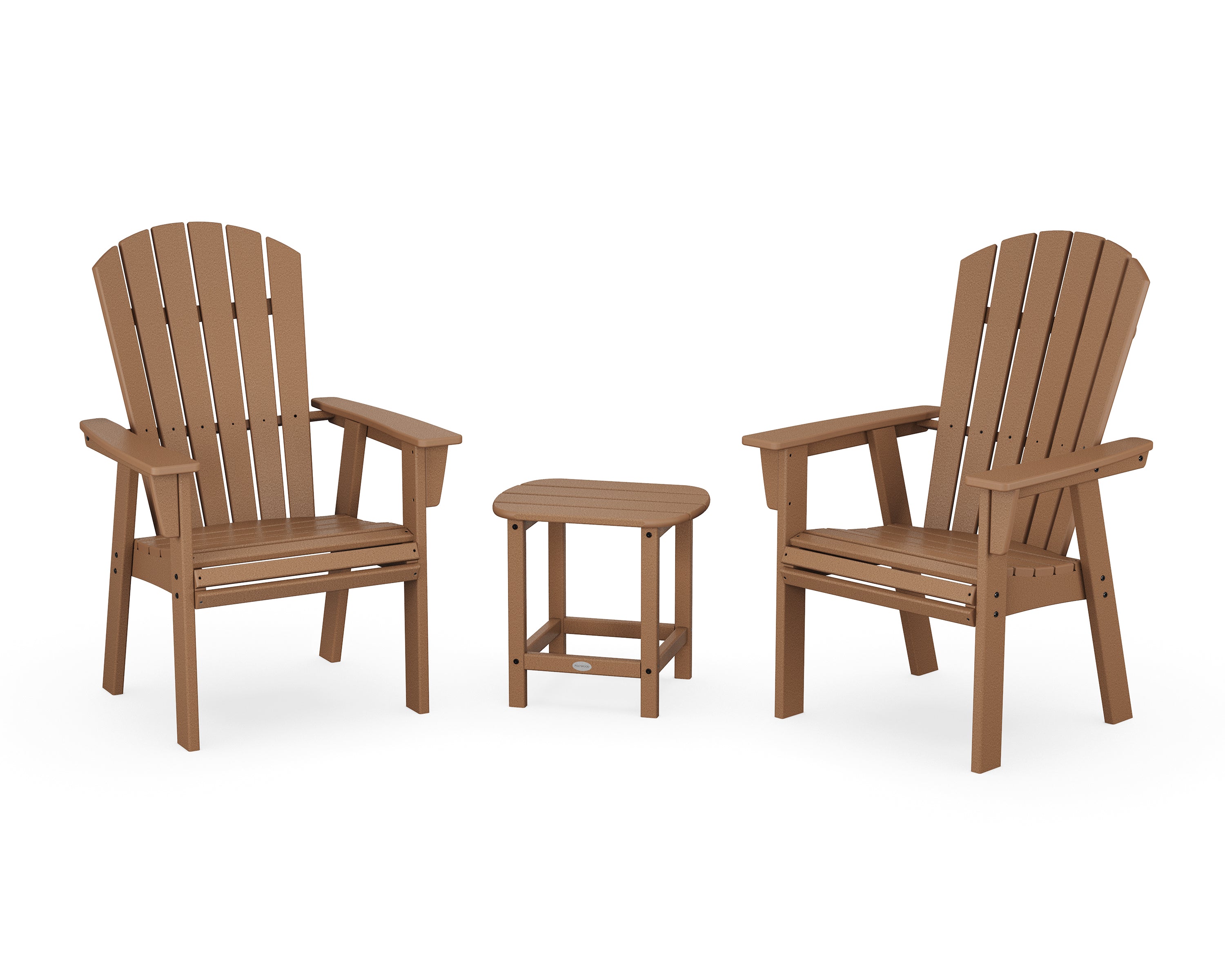 POLYWOOD Nautical 3-Piece Curveback Upright Adirondack Chair Set in Teak