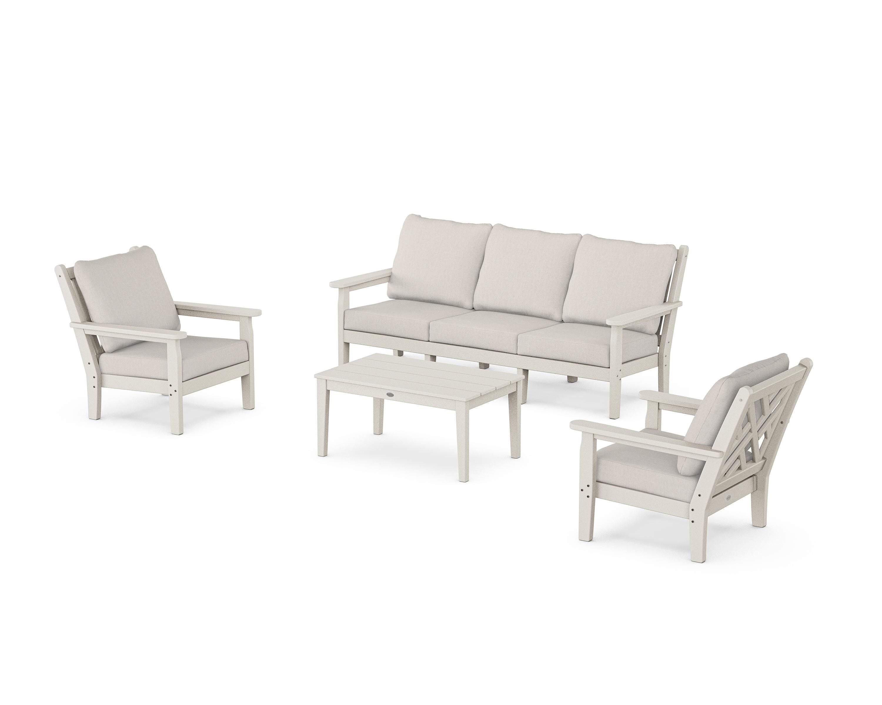 POLYWOOD Chippendale 4-Piece Deep Seating Set with Sofa in Sand / Cast Ash