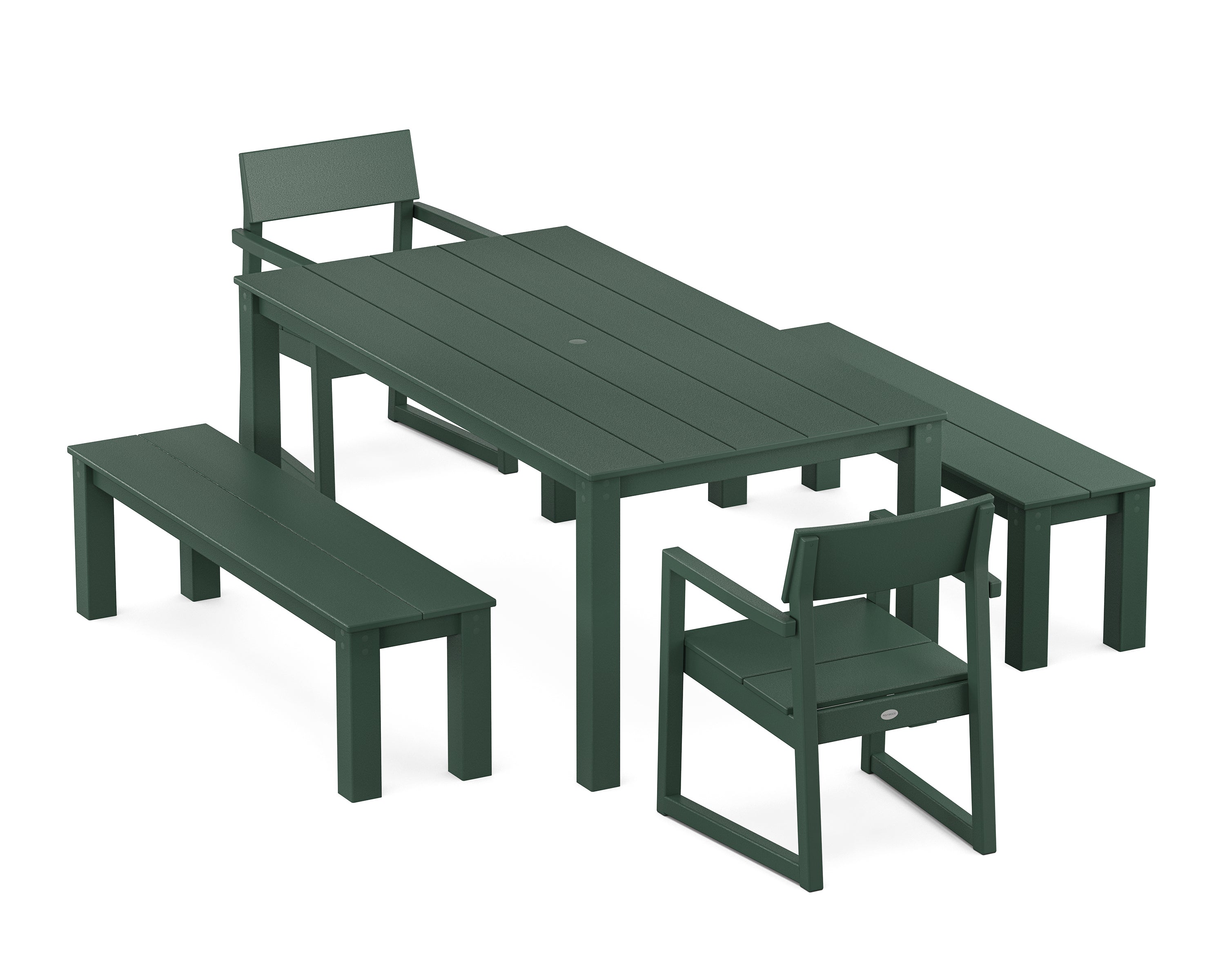 POLYWOOD EDGE 5-Piece Parsons Dining Set with Benches in Green