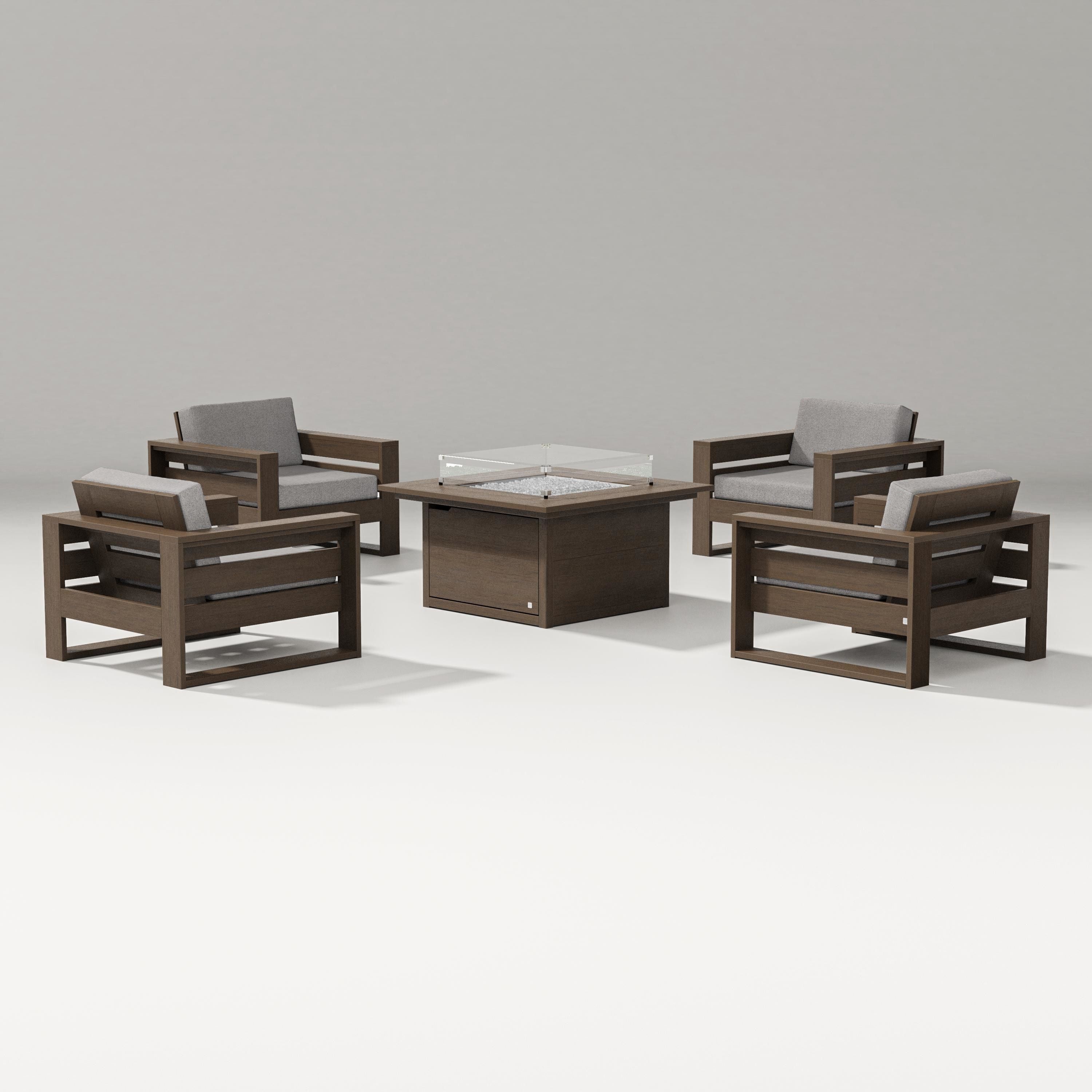 PW Designer Series Latitude 5-Piece Lounge Fire Table Set in Kona / Grey Mist