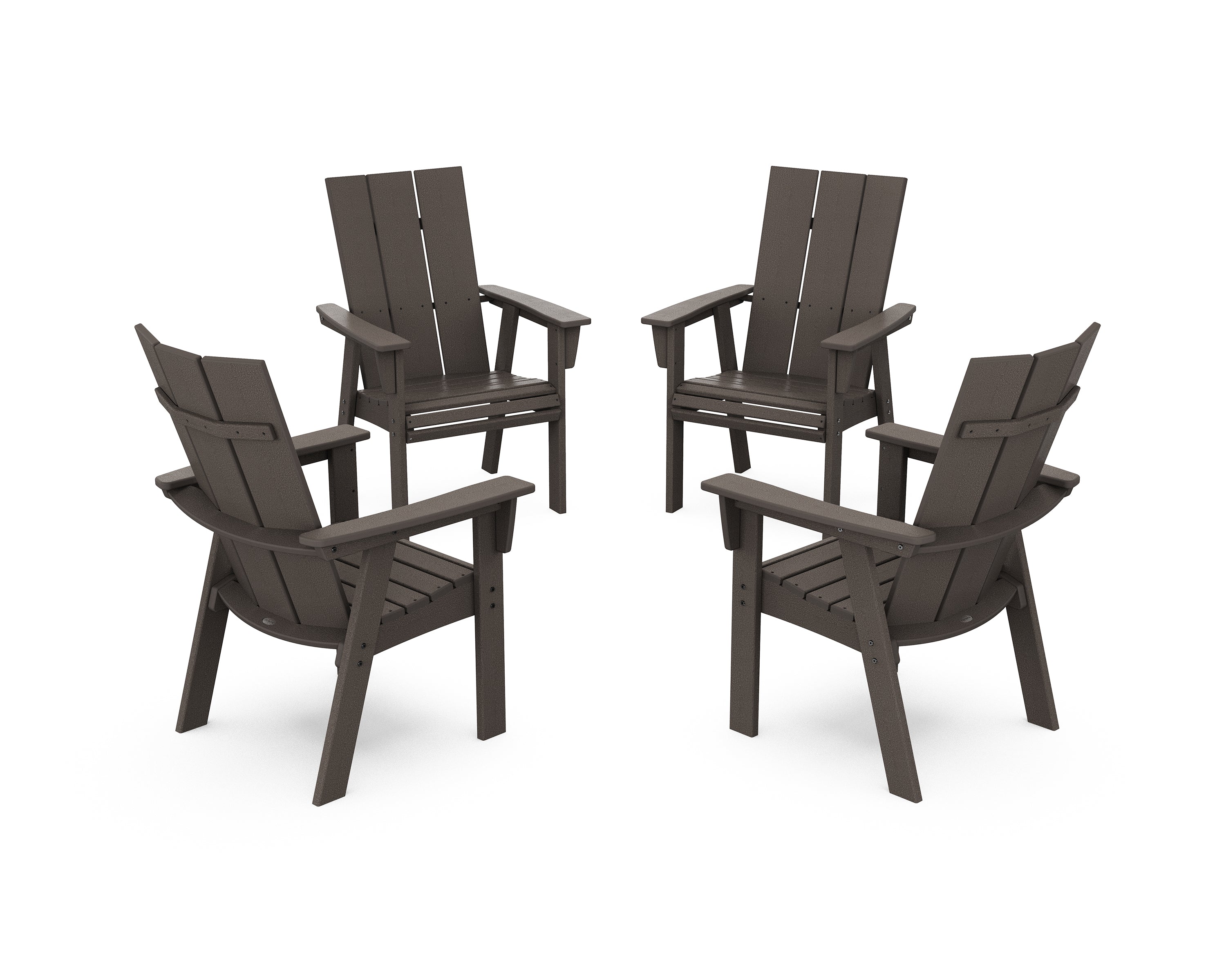 POLYWOOD® Modern 4-Piece Curveback Upright Adirondack Conversation Set in Vintage Coffee