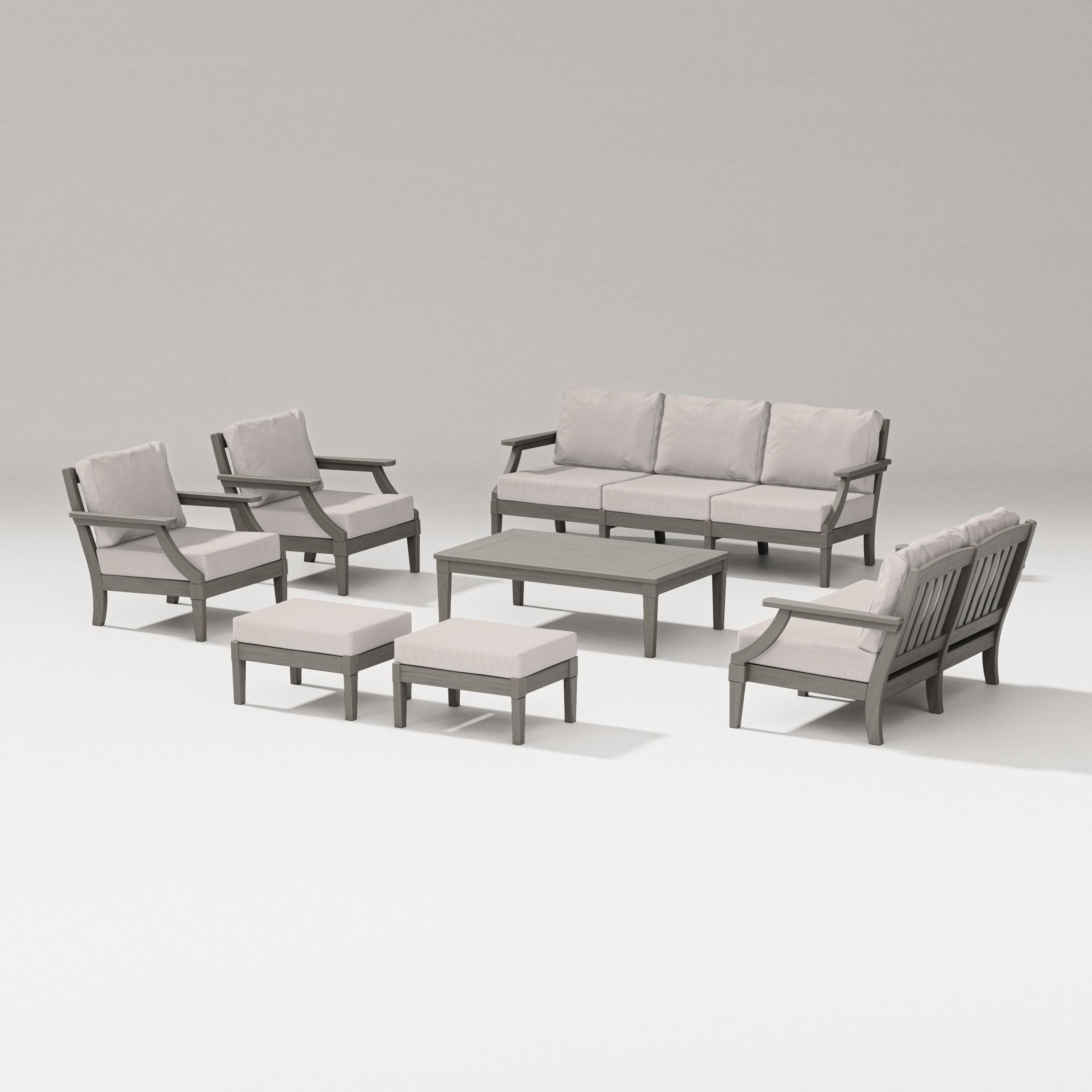 PW Designer Series Estate 7-Piece Lounge Sofa Set in Driftwood / Dune Burlap