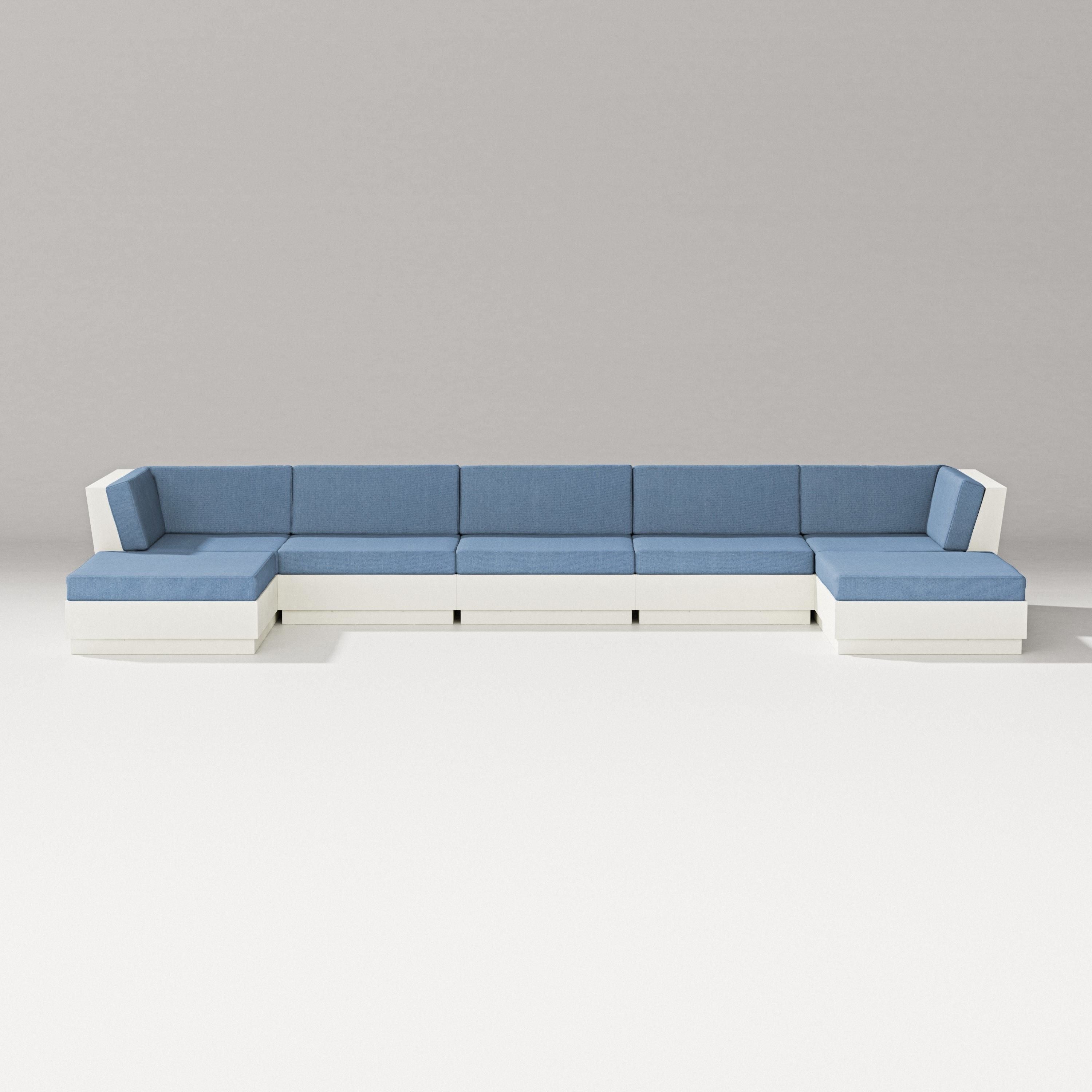 PW Designer Series Elevate 7-Piece Double Chaise Sectional in Vintage White / Sky Blue