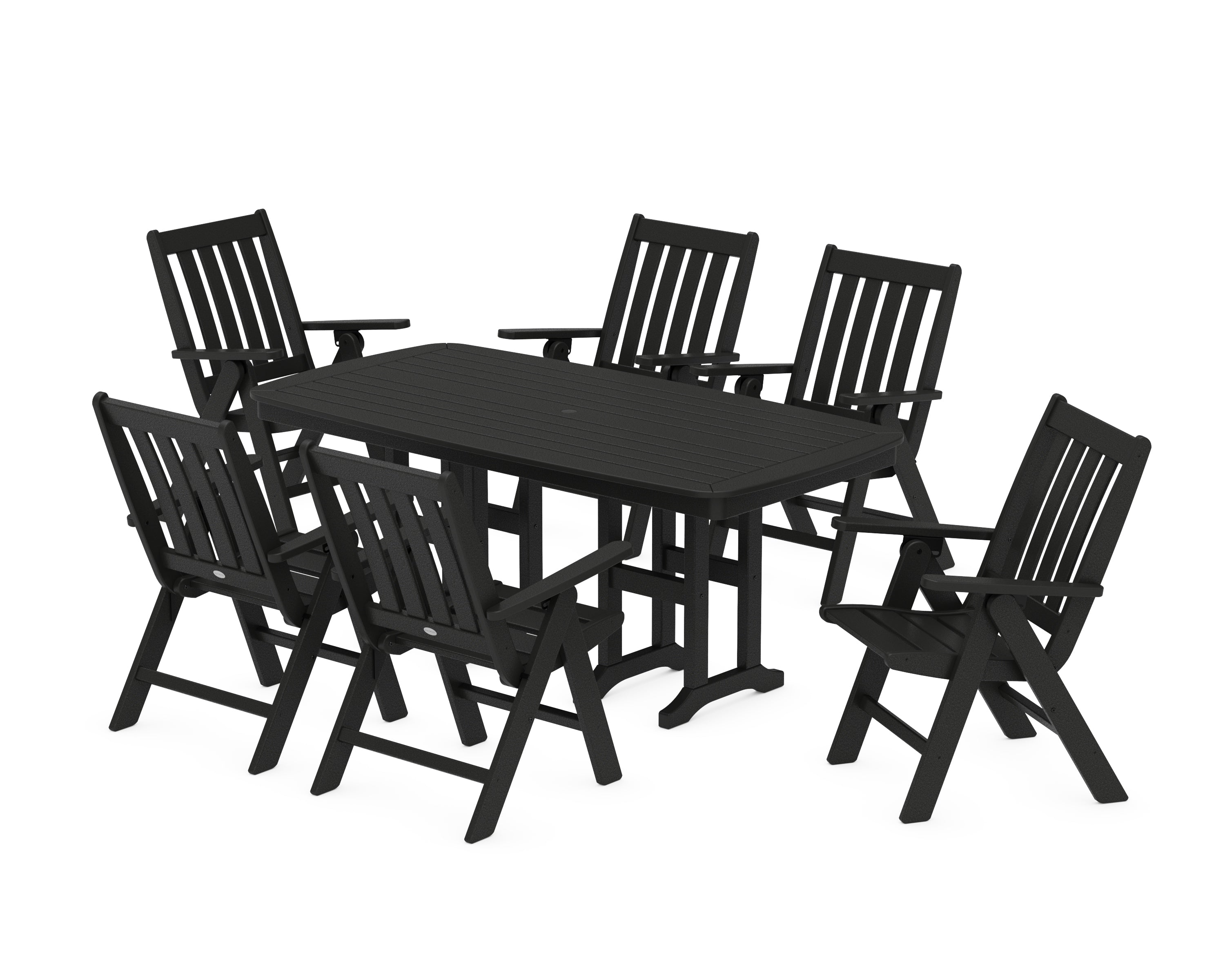 POLYWOOD Vineyard Folding Chair 7-Piece Dining Set in Black
