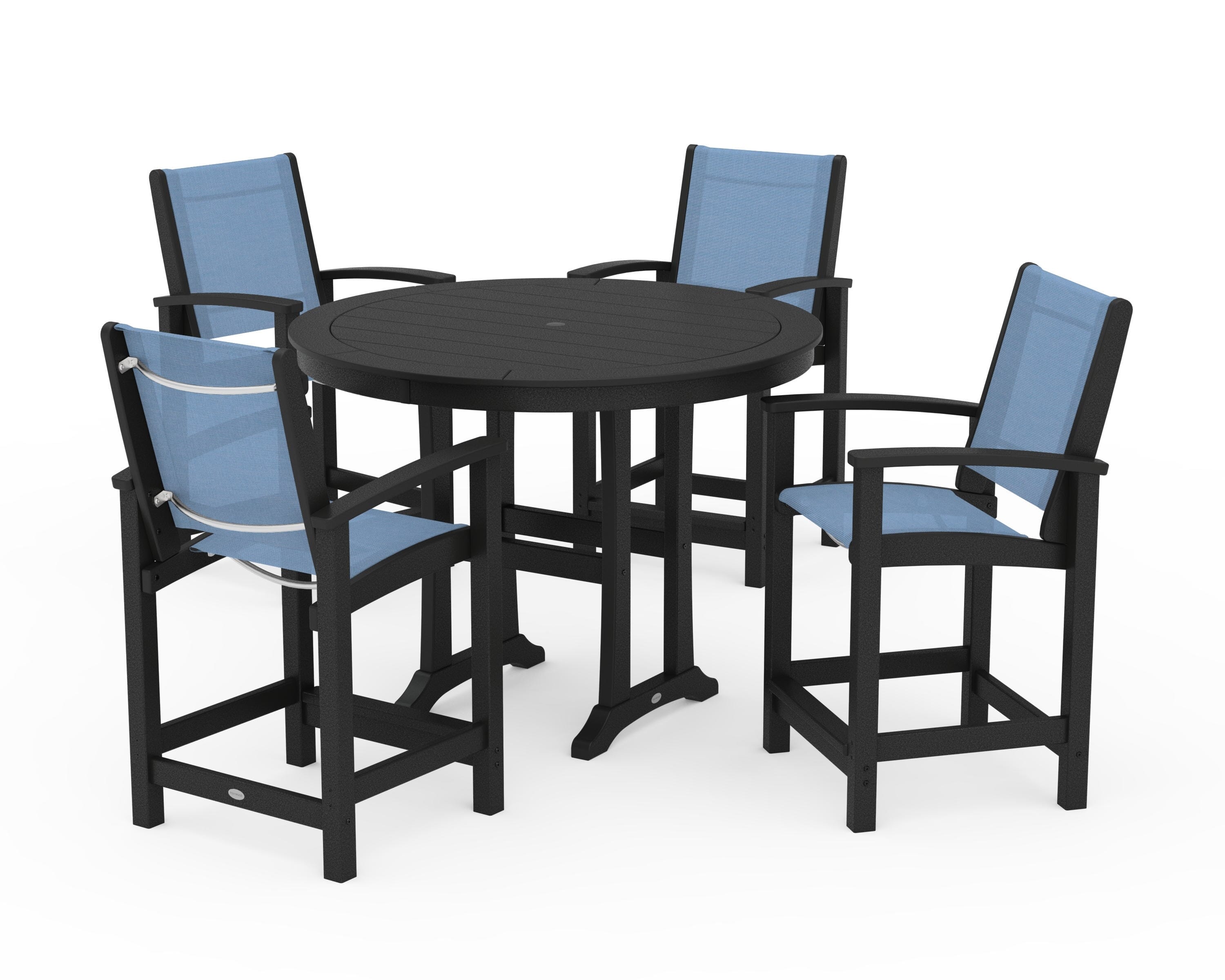 POLYWOOD Coastal 5-Piece Counter Set in Black / Poolside Sling