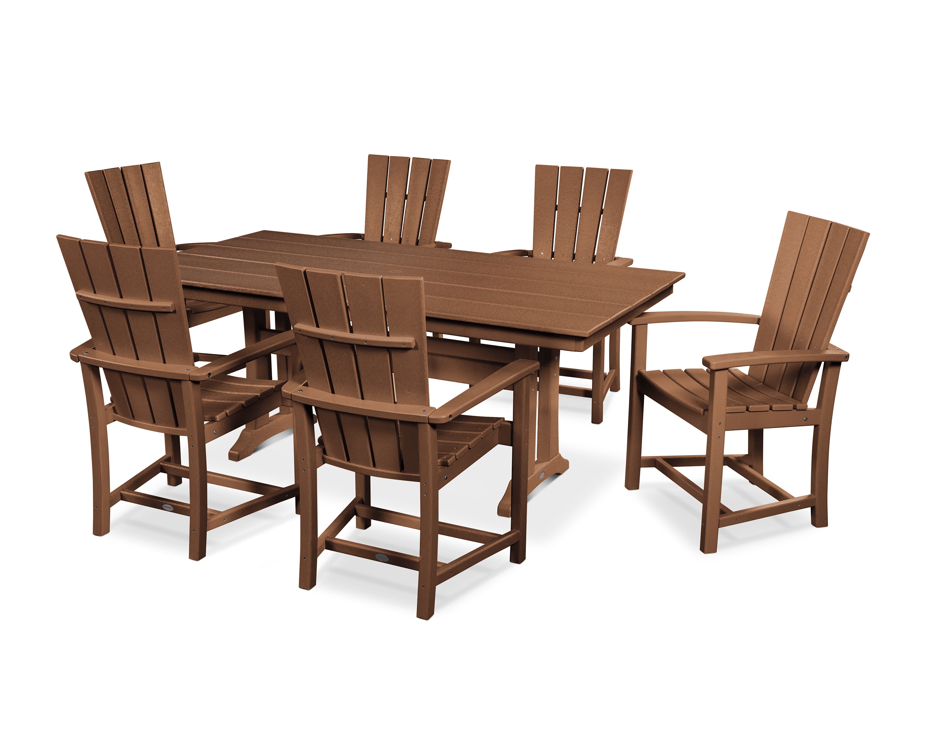 POLYWOOD® Quattro 7-Piece Farmhouse Dining Set with Trestle Legs in Teak