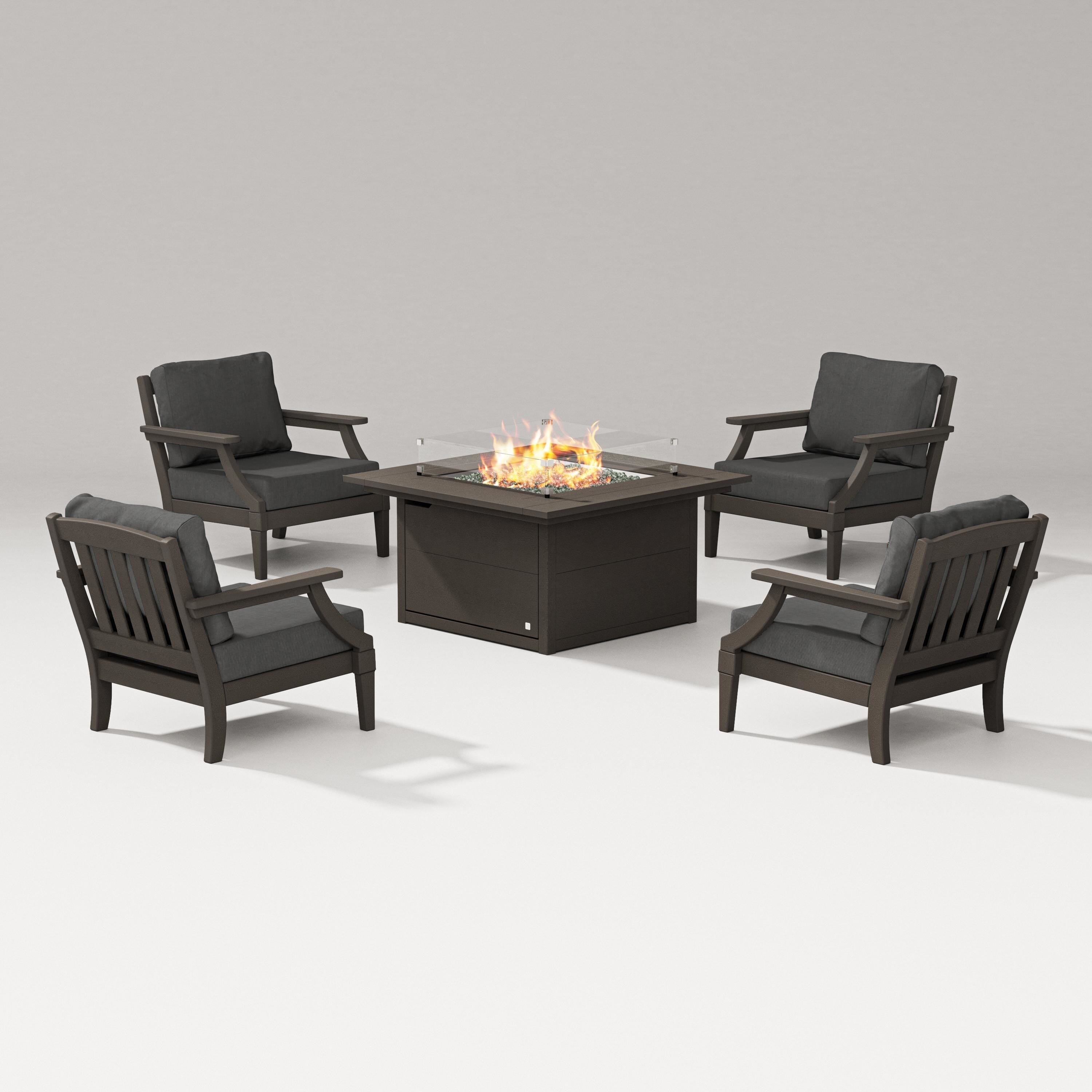 PW Designer Series Estate 5-Piece Lounge Fire Table Set in Vintage Coffee / Spectrum Carbon