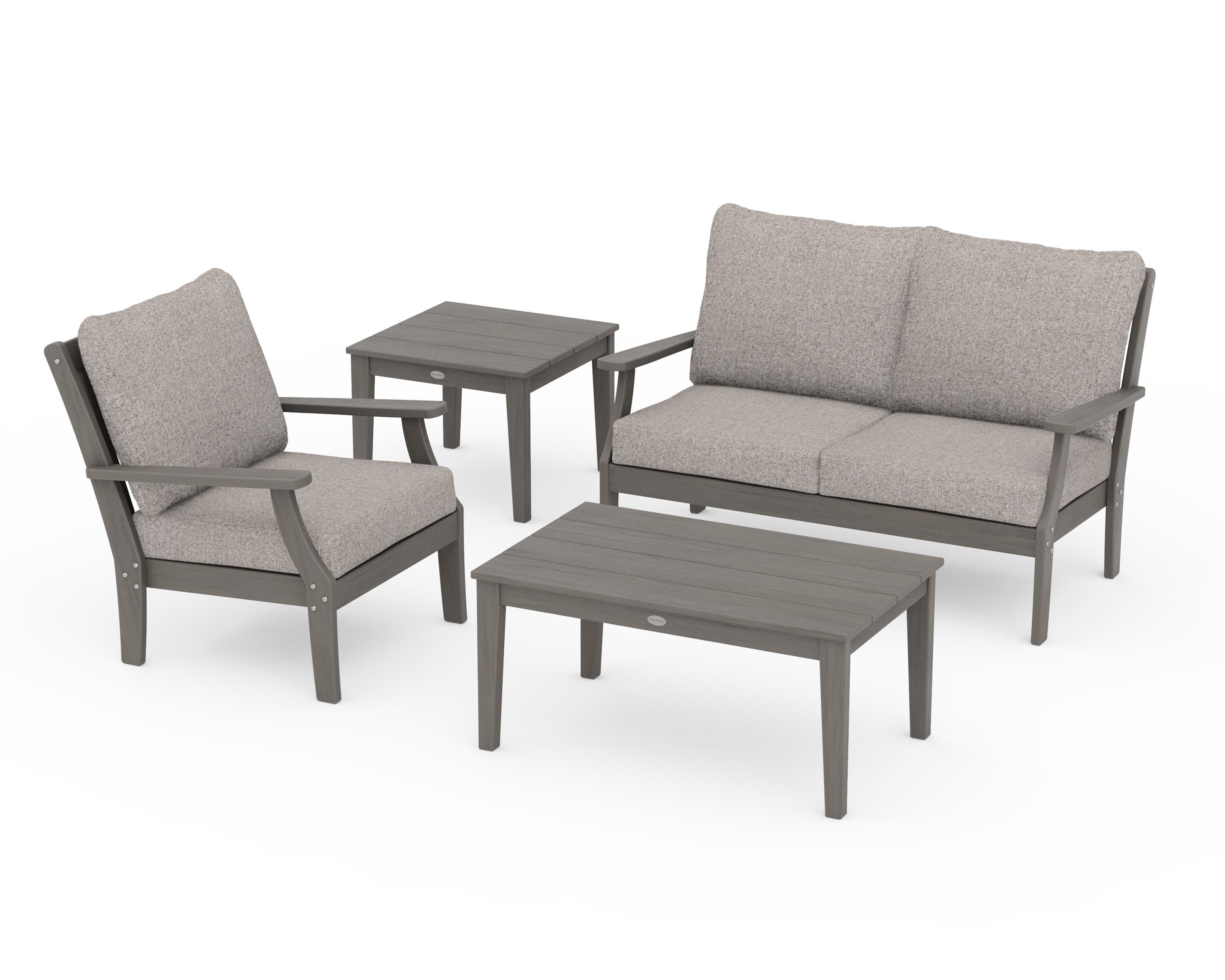 POLYWOOD Braxton 4-Piece Deep Seating Set in Driftwood / Weathered Tweed