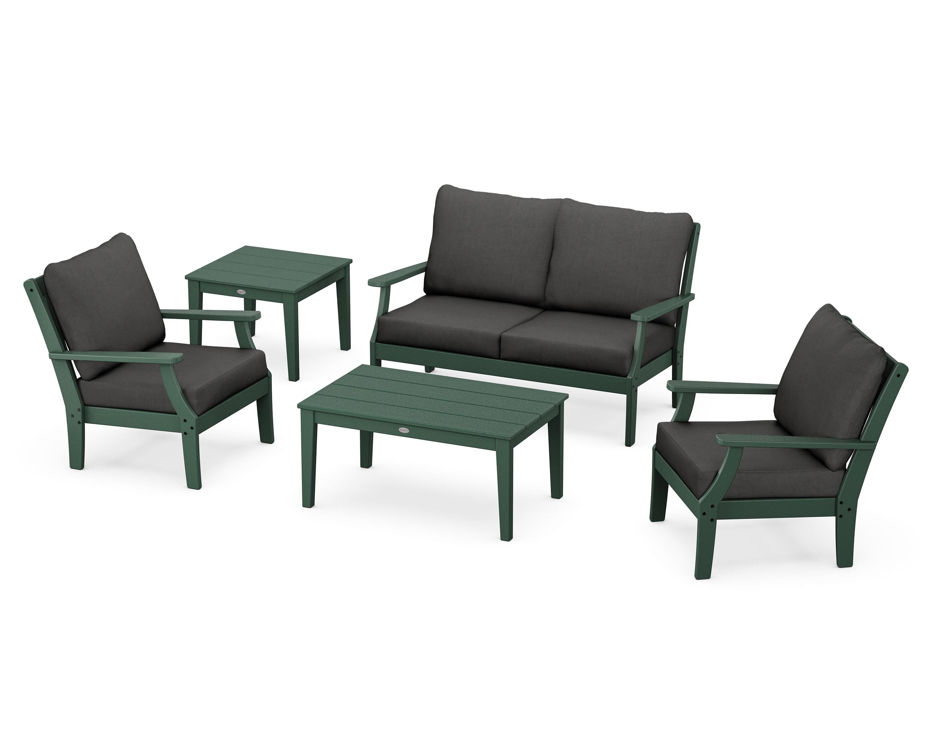 POLYWOOD Braxton 5-Piece Deep Seating Set in Green / Spectrum Carbon