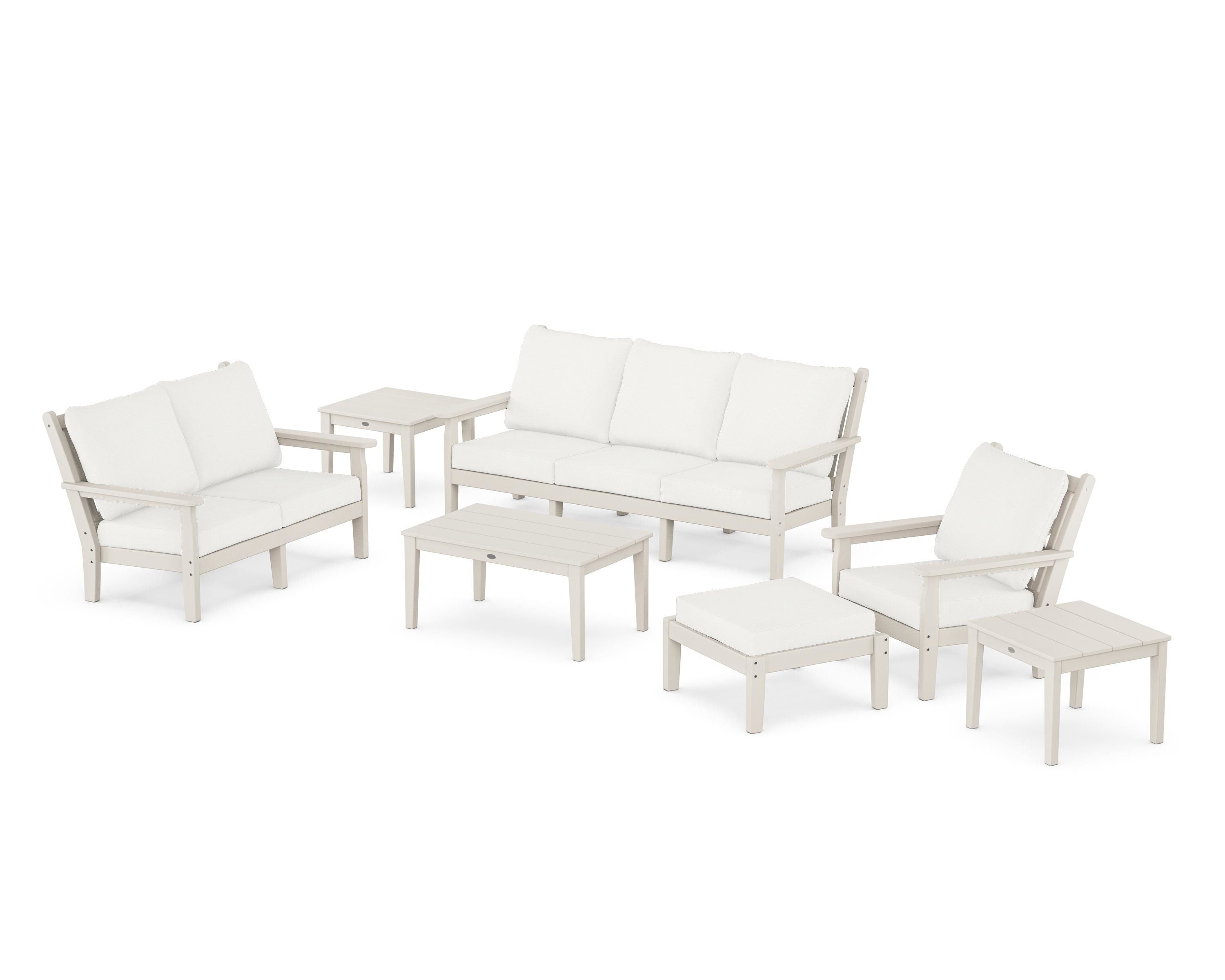 POLYWOOD Chippendale 7-Piece Deep Seating Set in Sand / Natural Linen