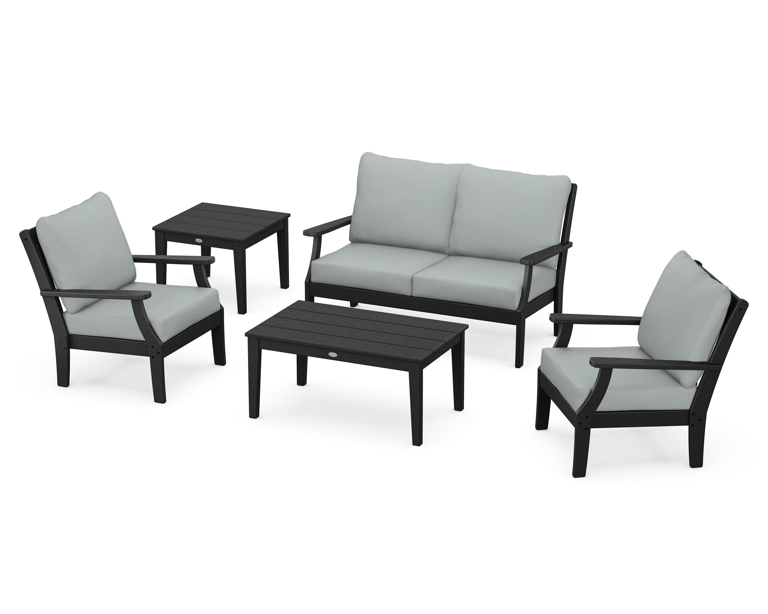 POLYWOOD Braxton 5-Piece Deep Seating Set in Black / Spa
