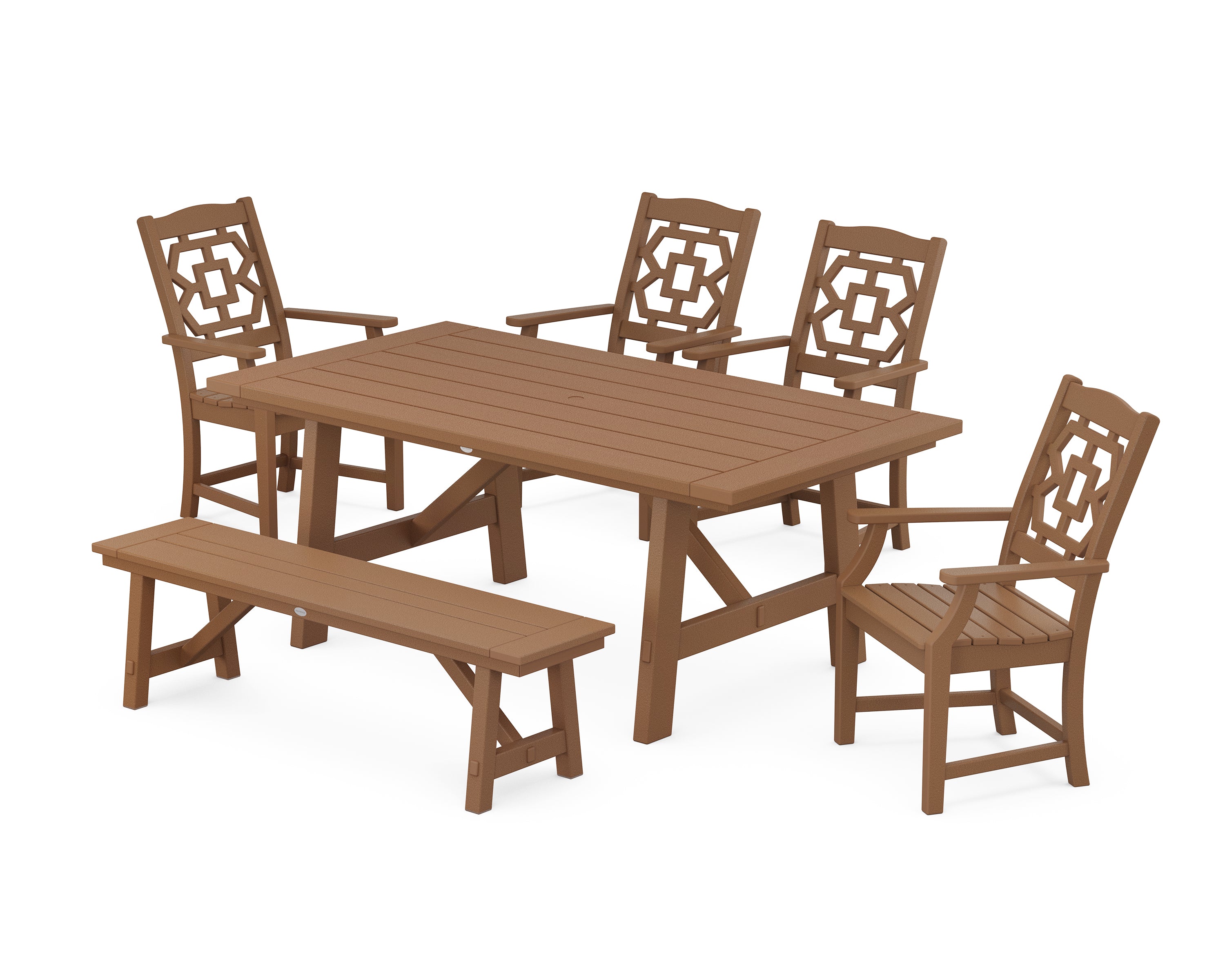 Martha Stewart by POLYWOOD® Chinoiserie 6-Piece Rustic Farmhouse Dining Set with Bench in Teak