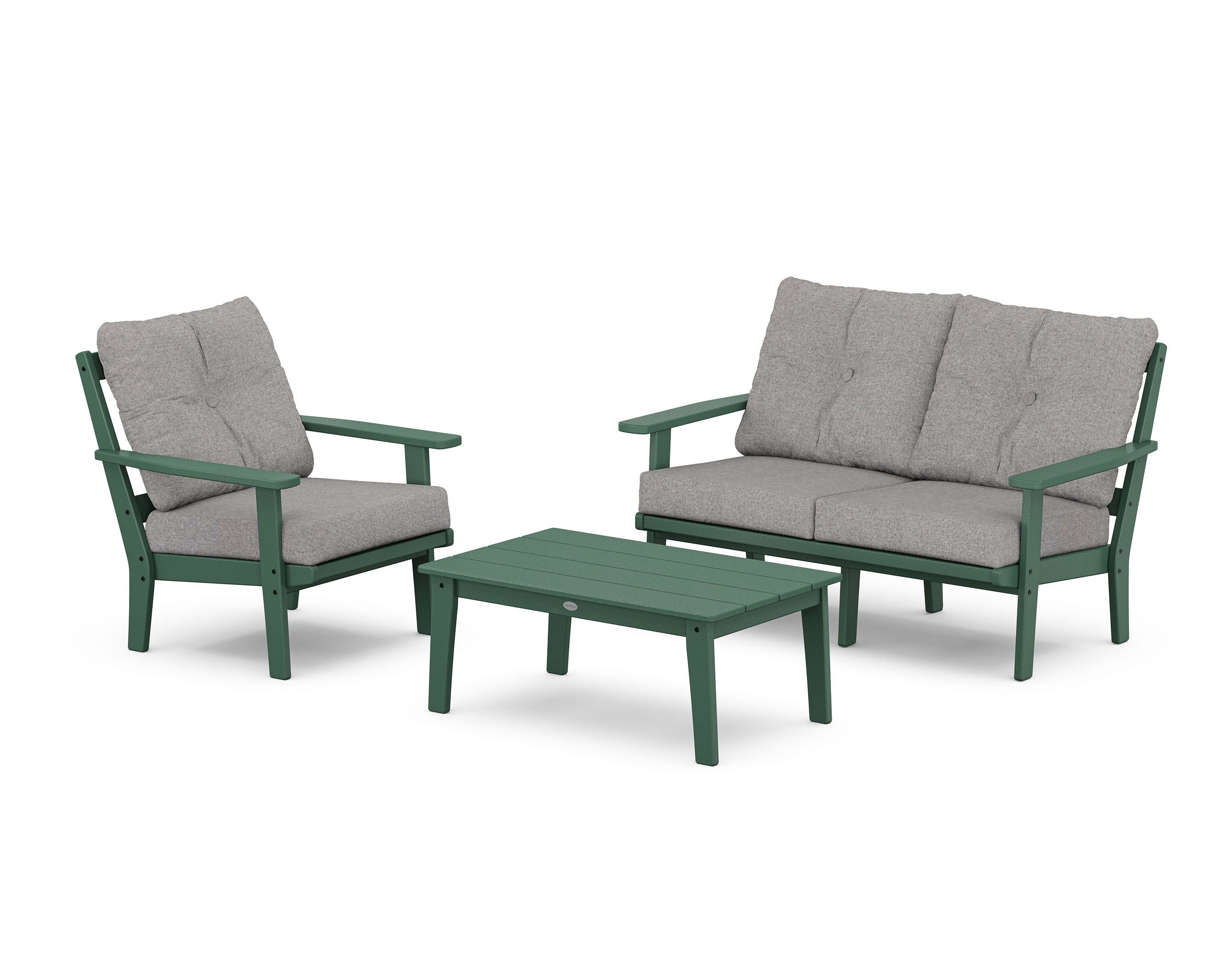 POLYWOOD Prairie 3-Piece Deep Seating Set with Loveseat in Green / Grey Mist