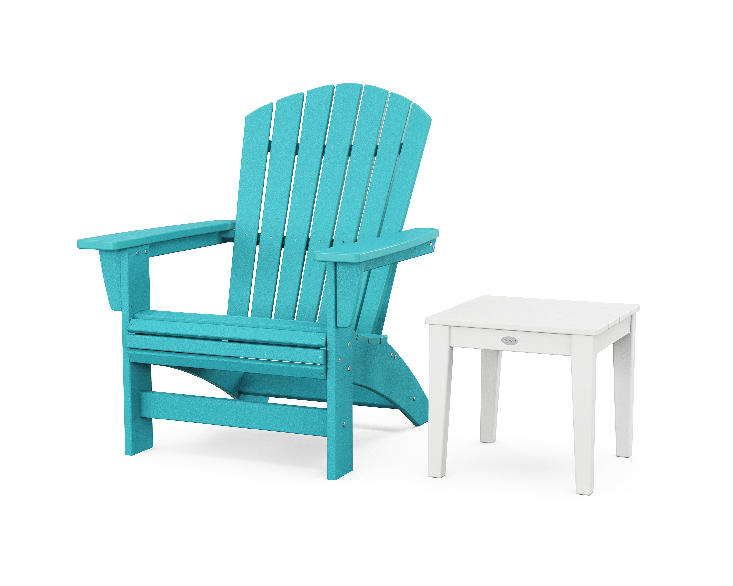 POLYWOOD Nautical Grand Adirondack Chair with Side Table in Aruba / White
