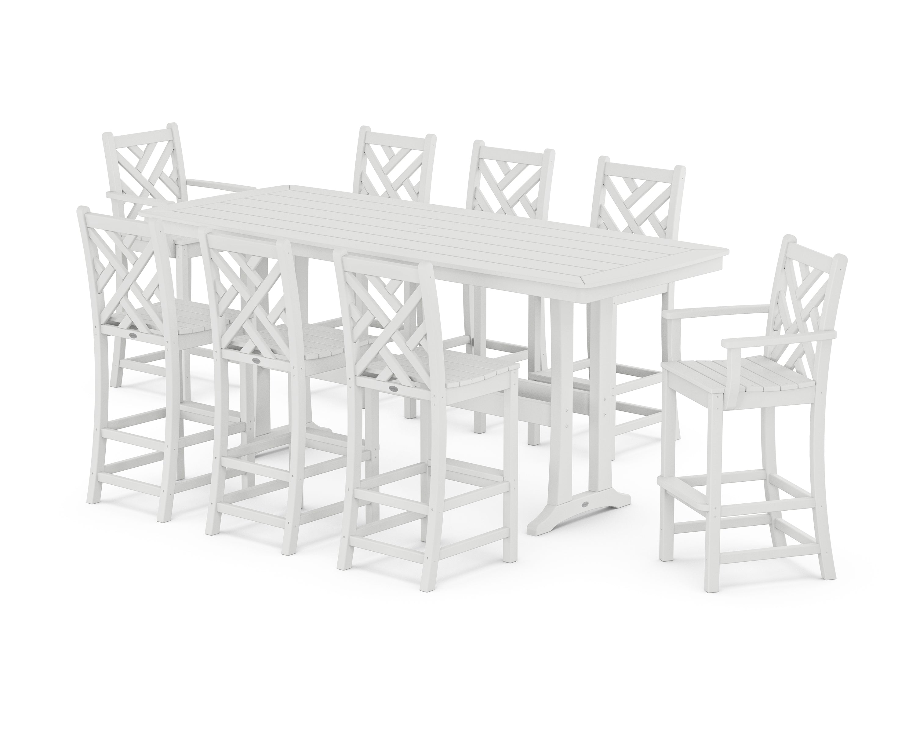 POLYWOOD Chippendale 9-Piece Bar Set with Trestle Legs in White